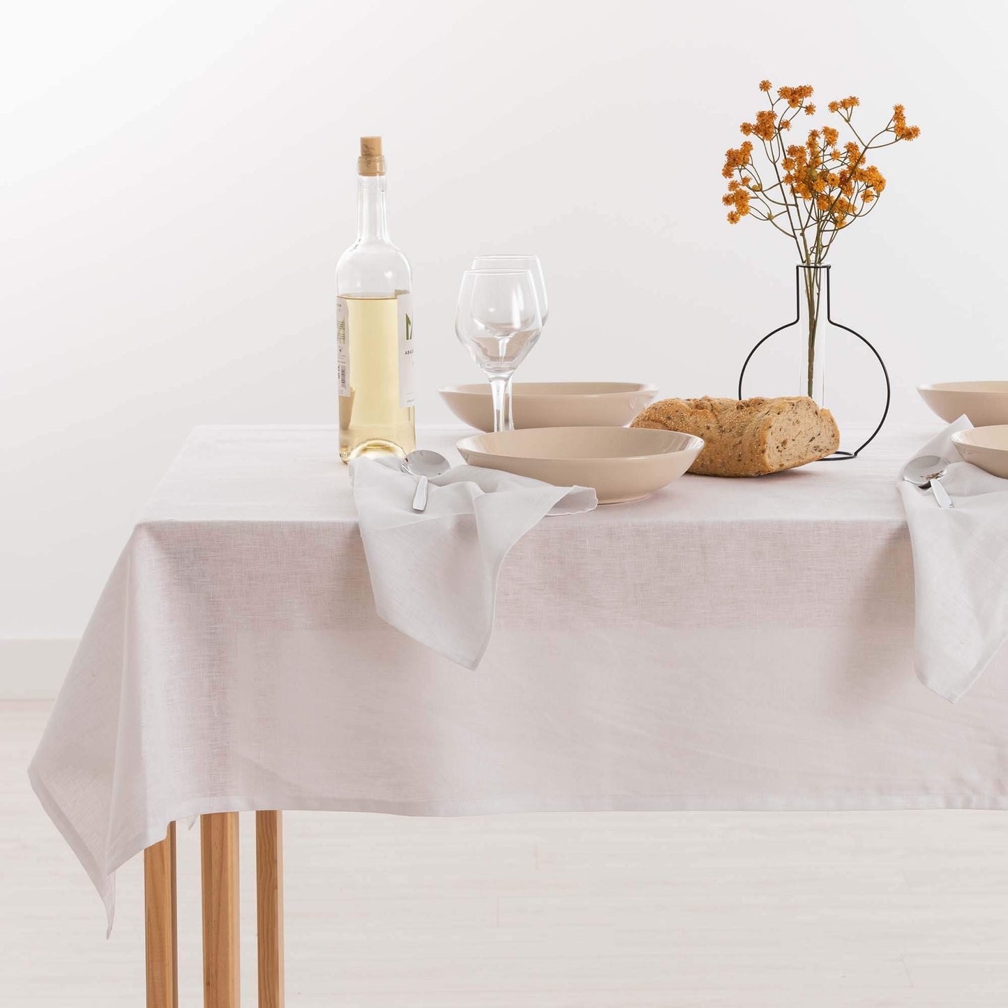 Mantel hidrofugo antimanchas Lino 100% Blanco 3