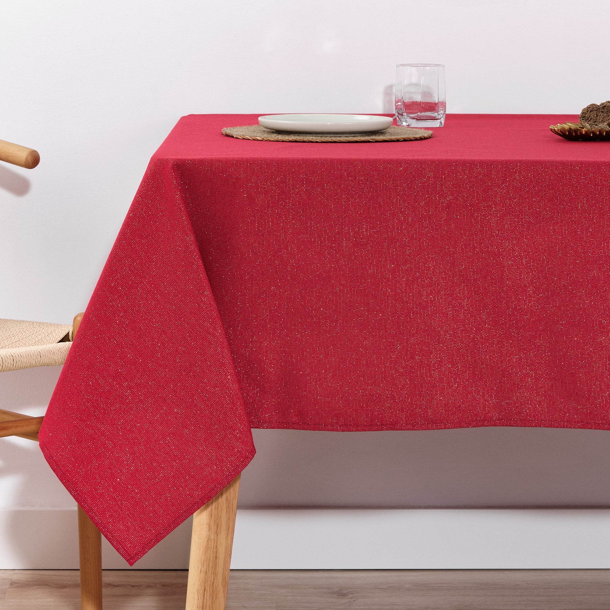 Jacquard tablecloth Christmas Candela Red Lurex