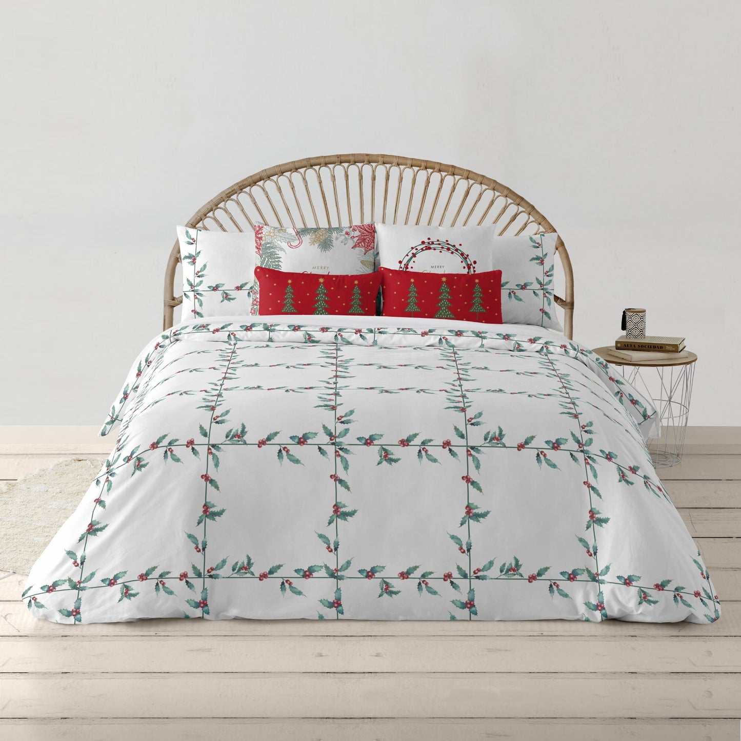 Housse de couette à clics réversibles Velours Blanc Noël 1