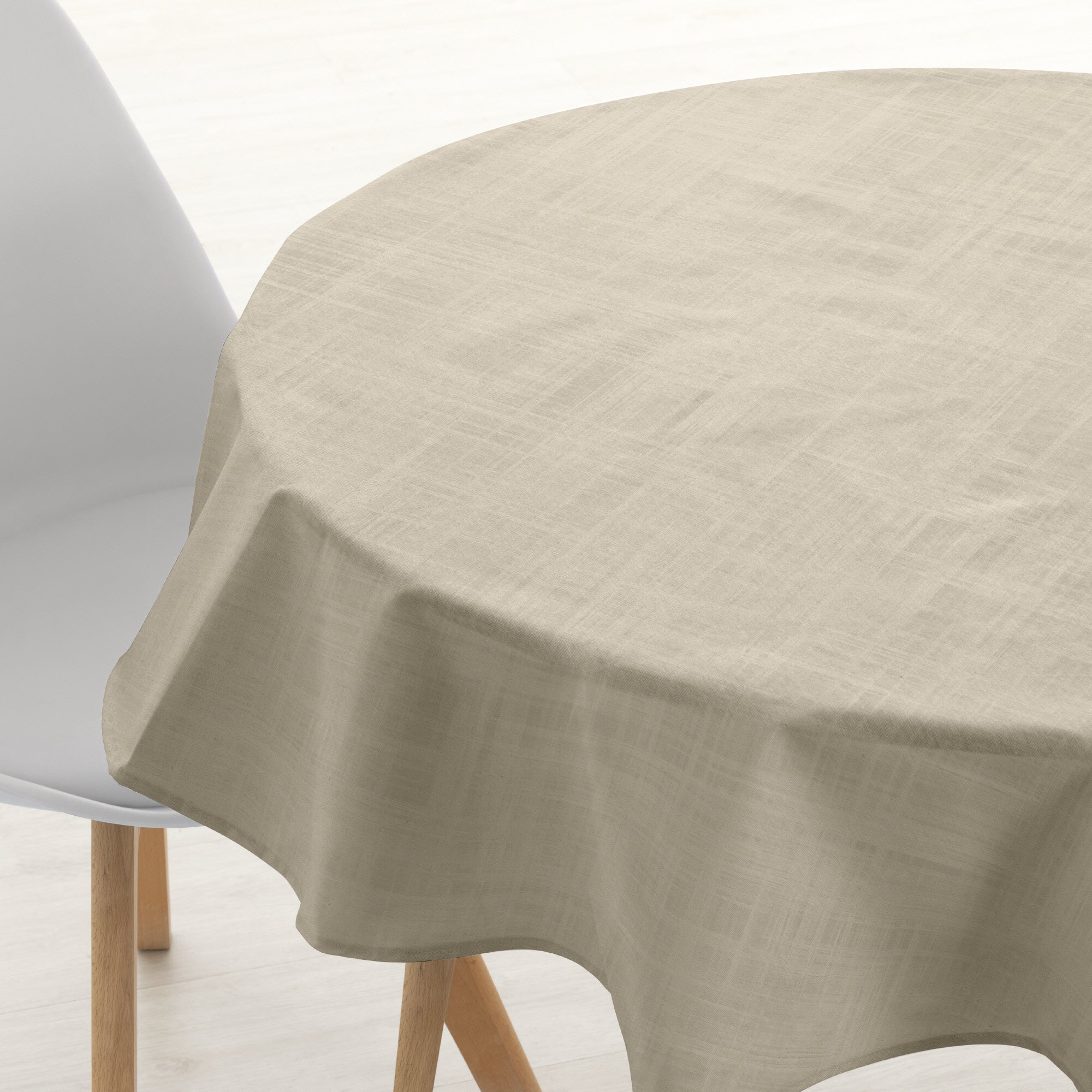 Round stain resistant tablecloth Medium Beige