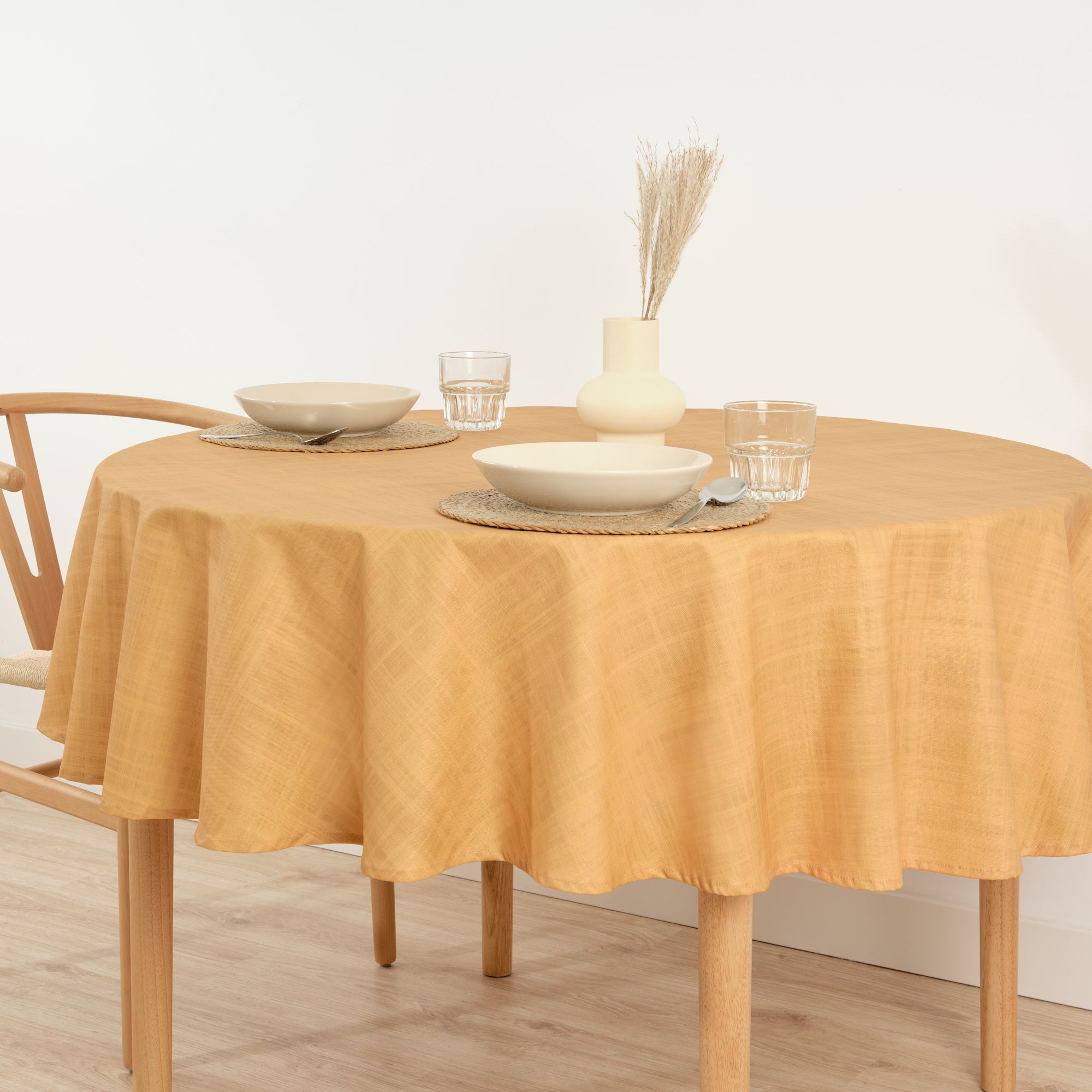 Round stain resistant tablecloth Mustard