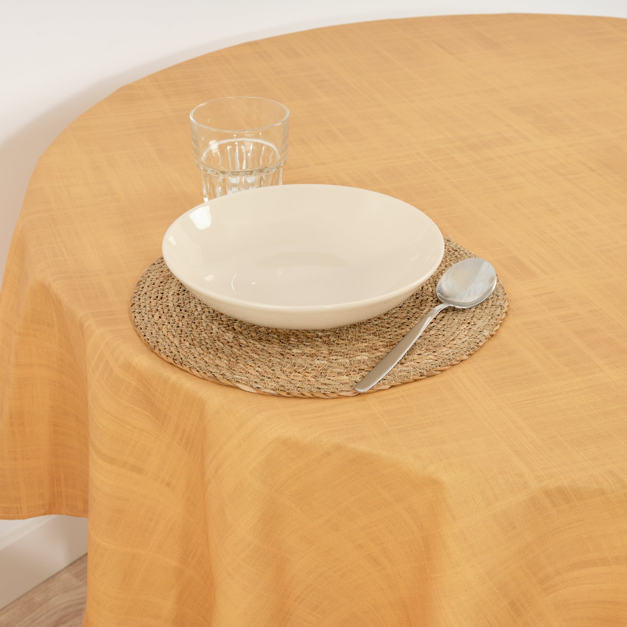 Round stain resistant tablecloth Mustard