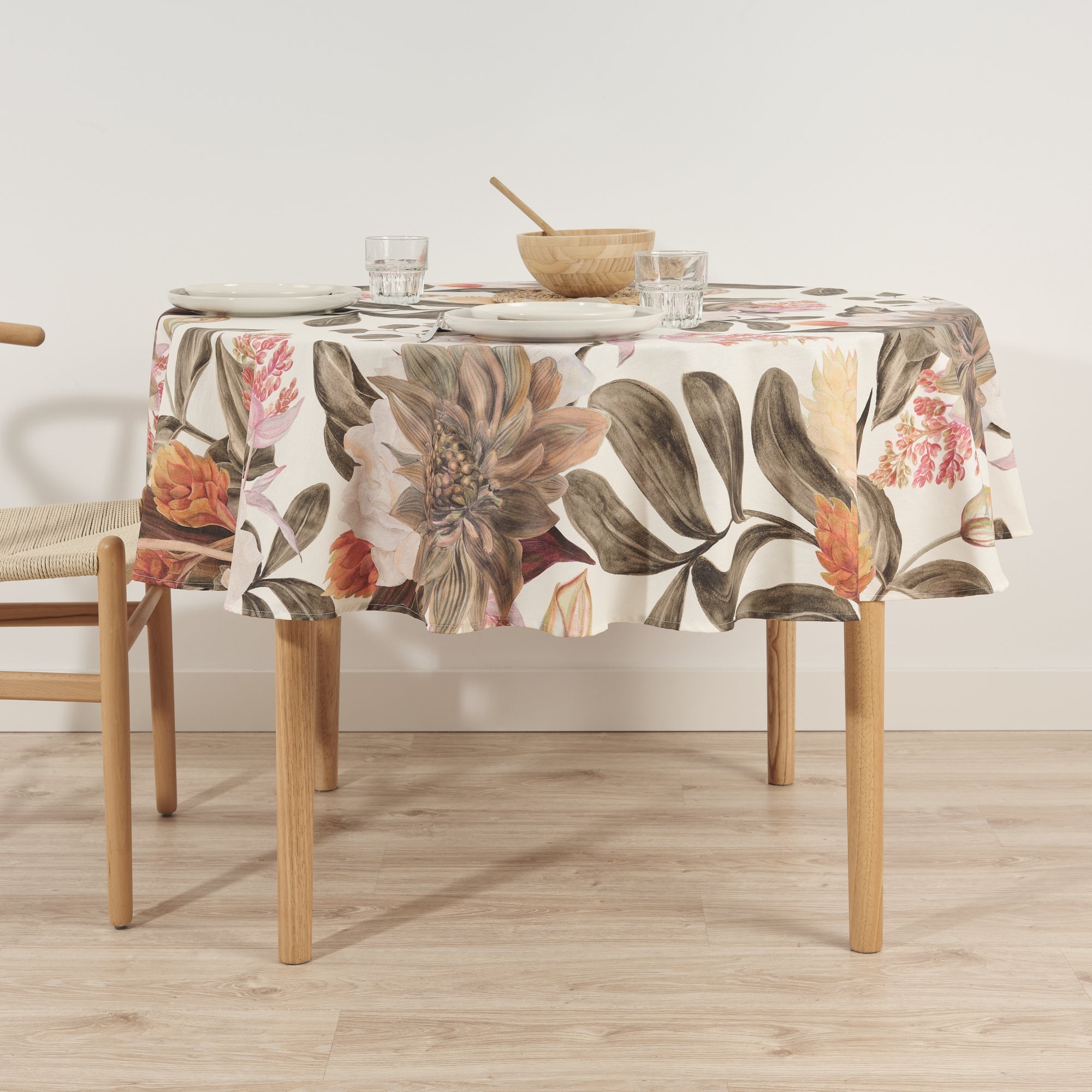 Ula Brown stain-resistant round tablecloth