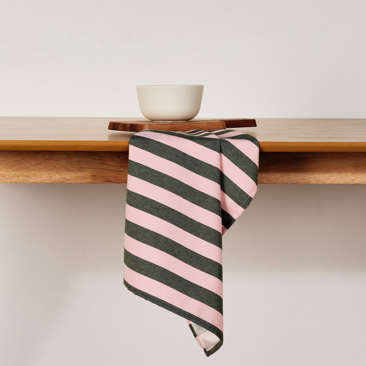 Paño de cocina Maglia Raya Rosa y Musgo 45x70 cm