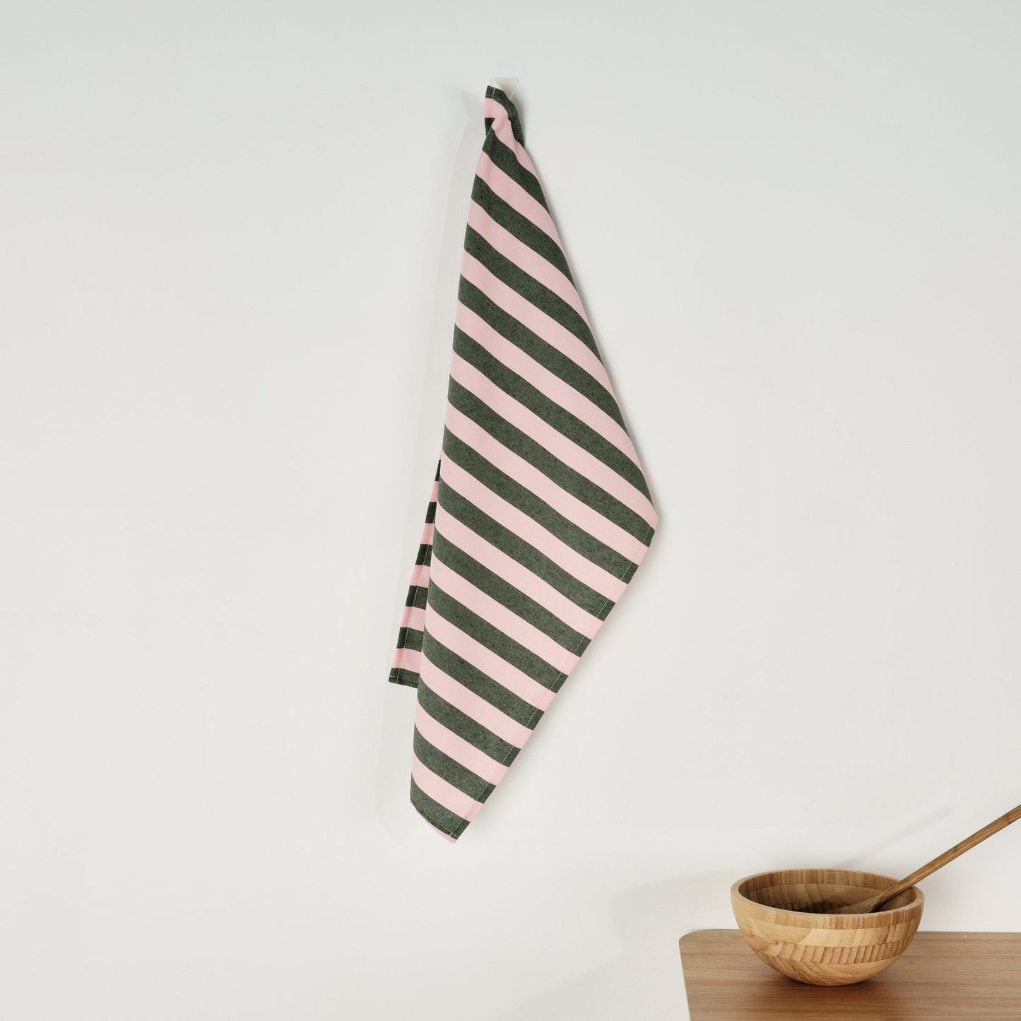 Paño de cocina Maglia Raya Rosa y Musgo 45x70 cm
