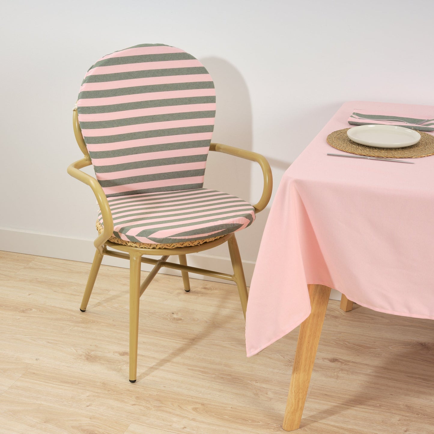 Cojín para silla de exterior Maglia Raya Rosa y Musgo 48x90 cm
