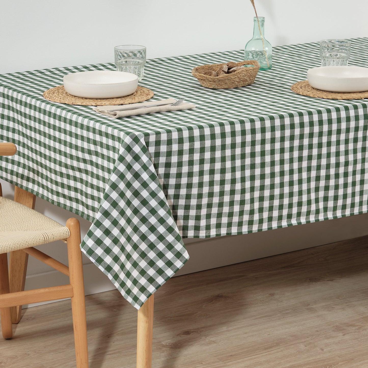 Mantel Vichy impermeable antimanchas Verde tacto tela
