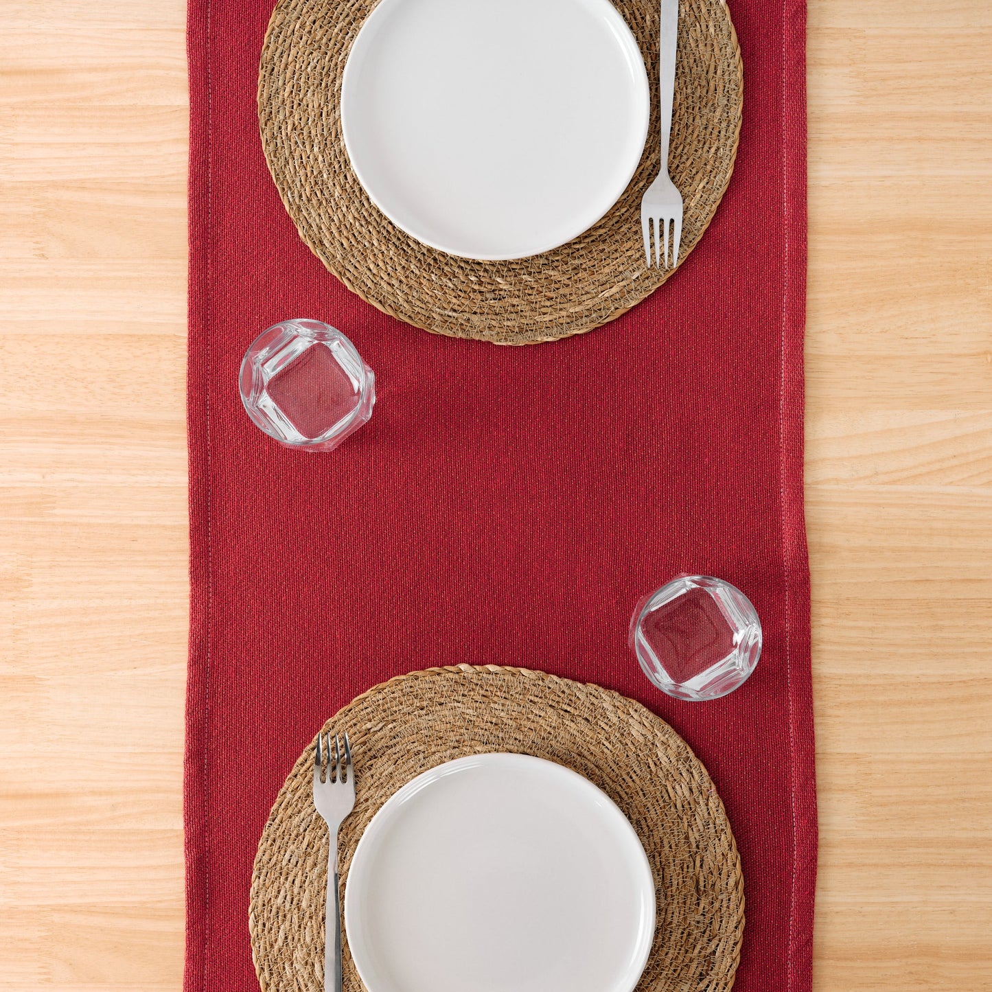 Chemin de table jacquard rouge lisse 45x140 cm