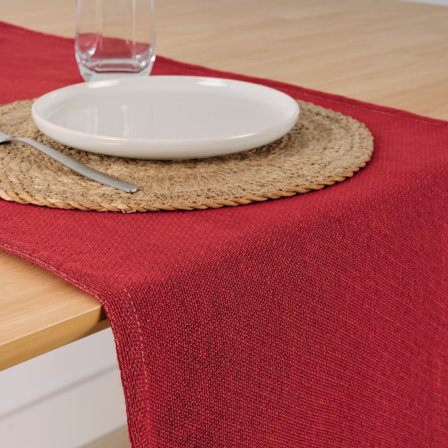 Chemin de table jacquard rouge lisse 45x140 cm