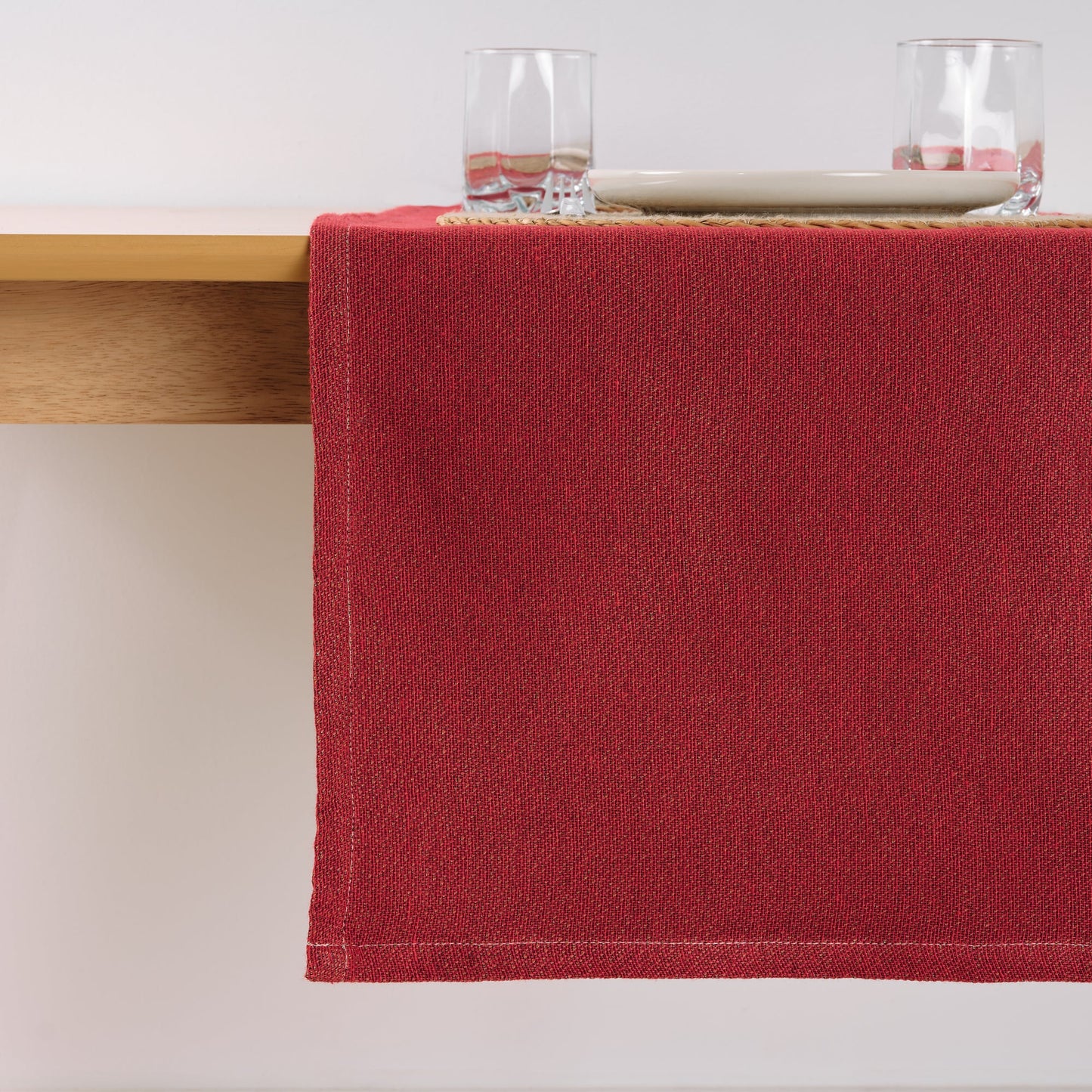 Chemin de table jacquard rouge lisse 45x140 cm