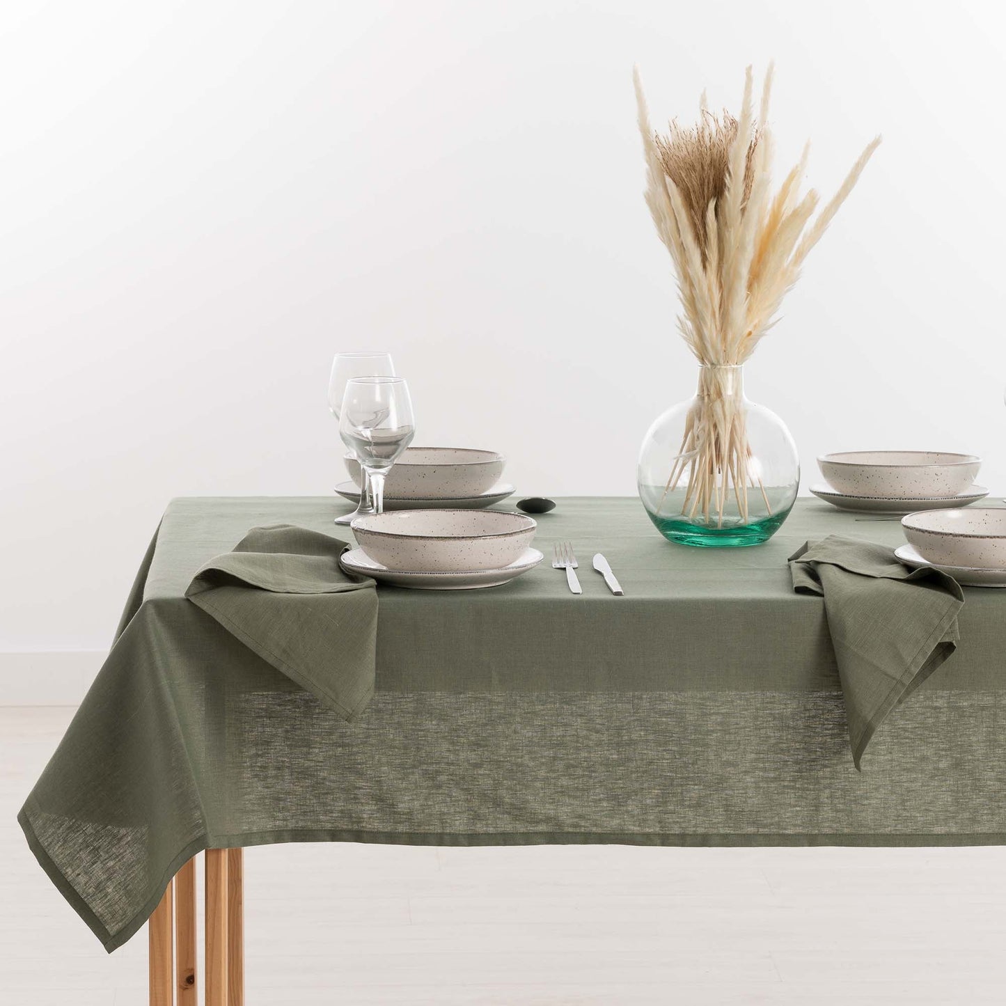 Mantel hidrofugo antimanchas Lino 100% Army Green