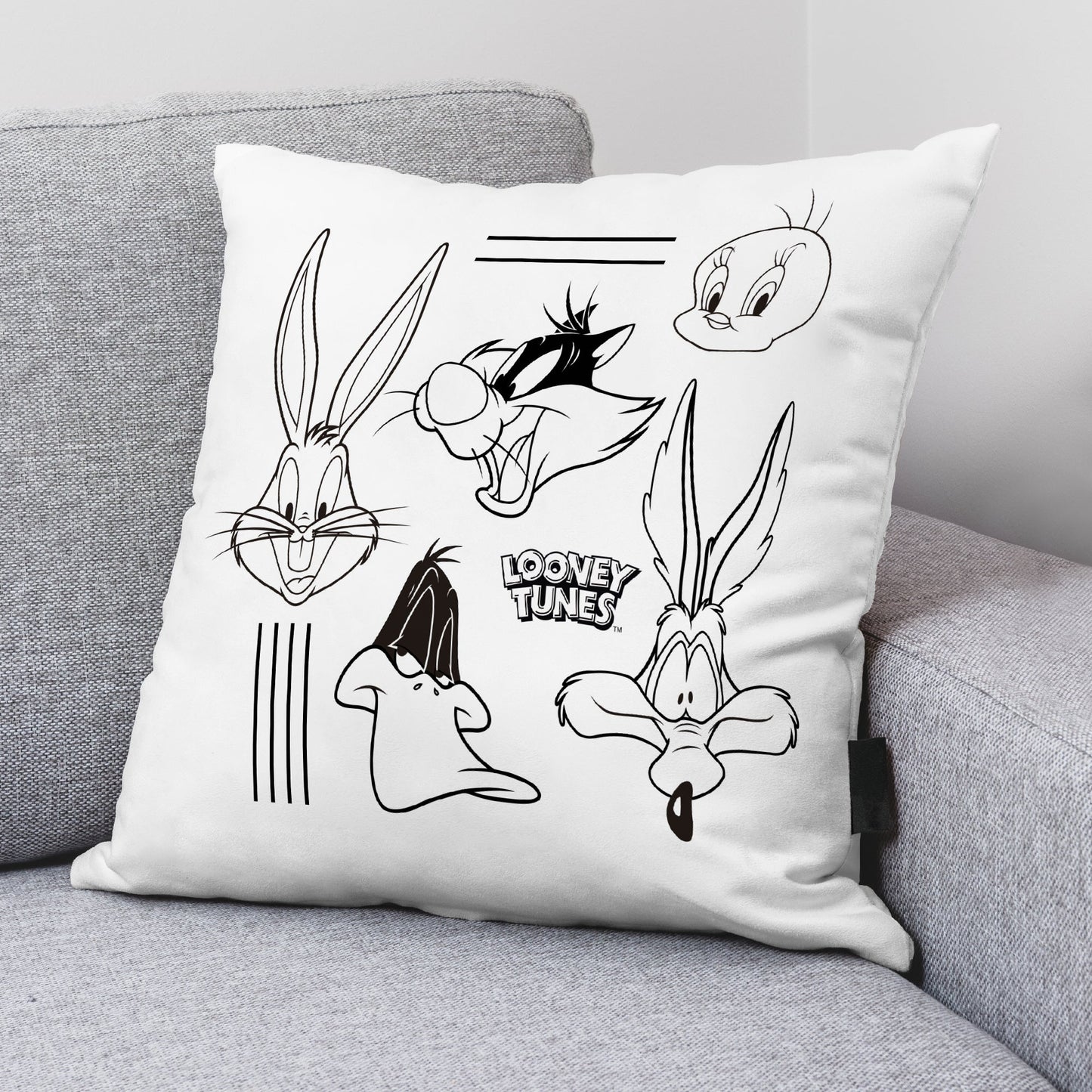 100% Cotton Cushion Cover 45x45 cm Looney Tunes B&W B