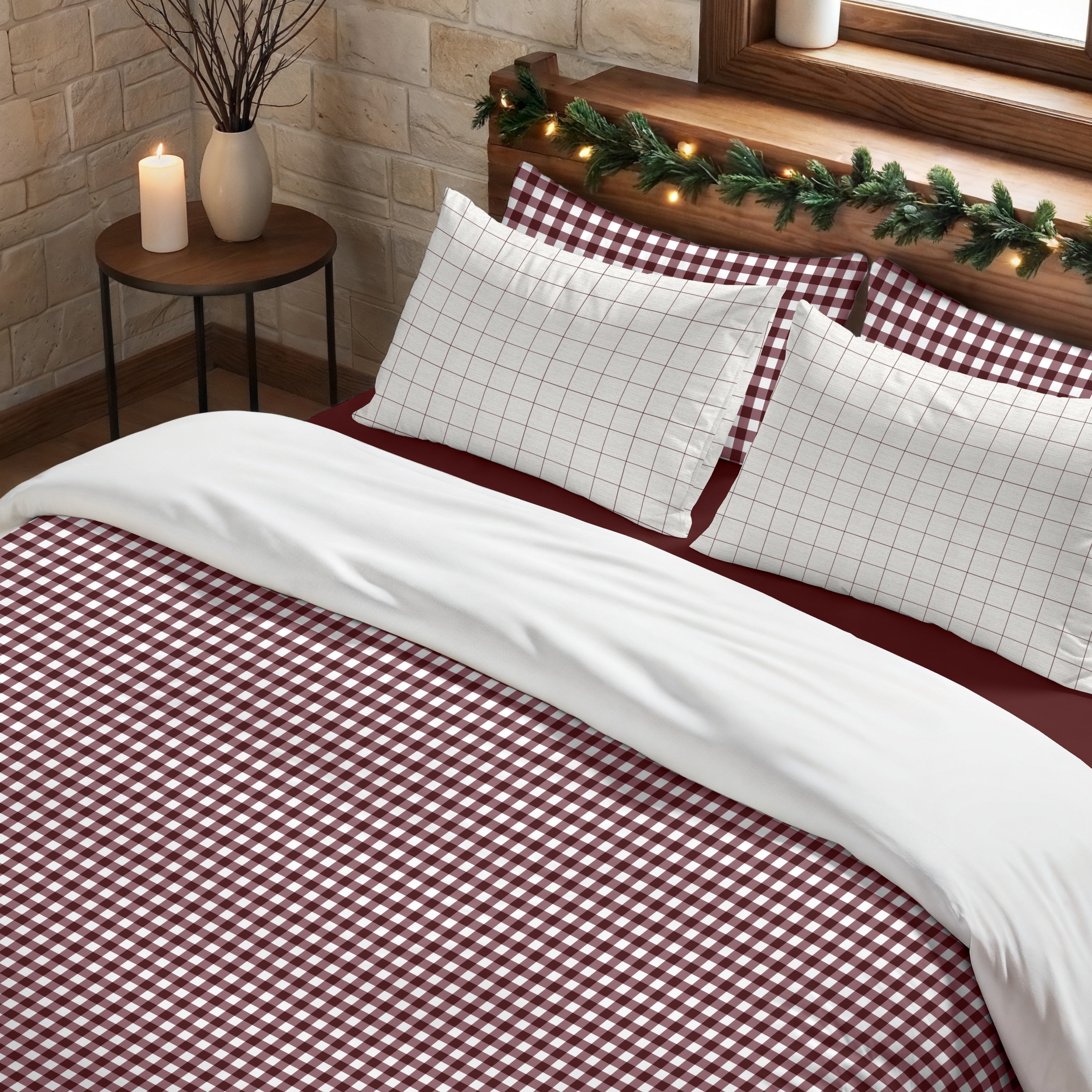 Funda nórdica con clicks Vichy Burdeos 100% algodón