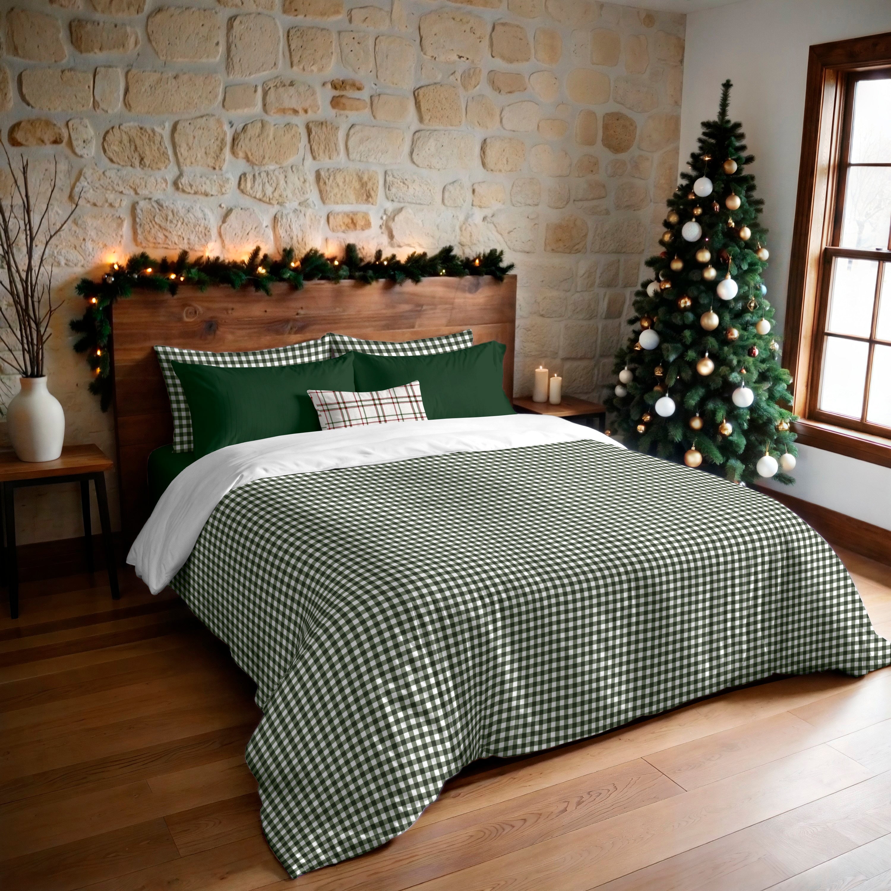 Funda nórdica con clicks Vichy Verde 100% algodón