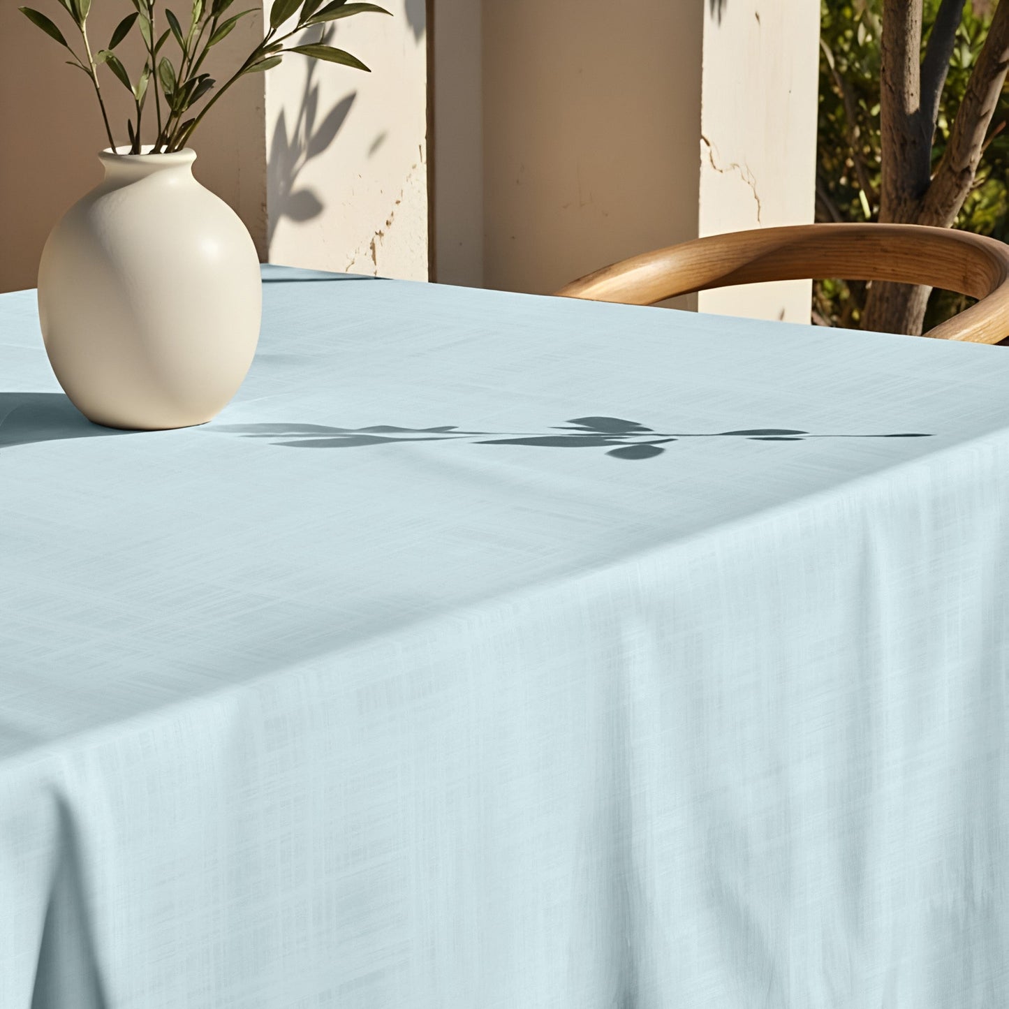 Blue fabric tablecloth