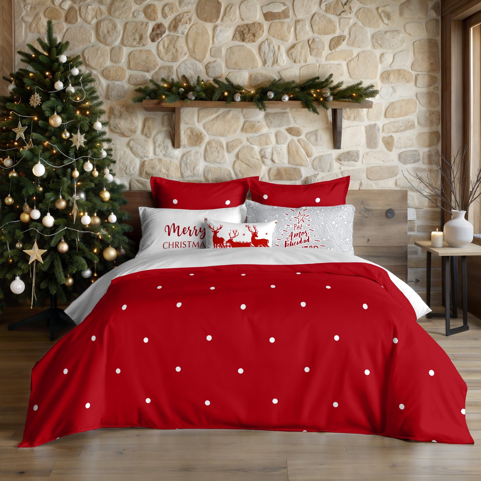 Duvet cover with clicks 100% cotton Lapland 47 red