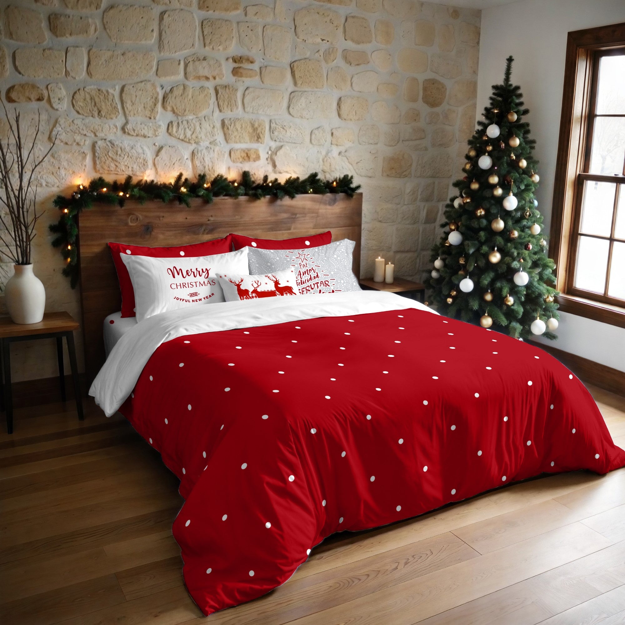 Duvet cover with clicks 100% cotton Lapland 47 red