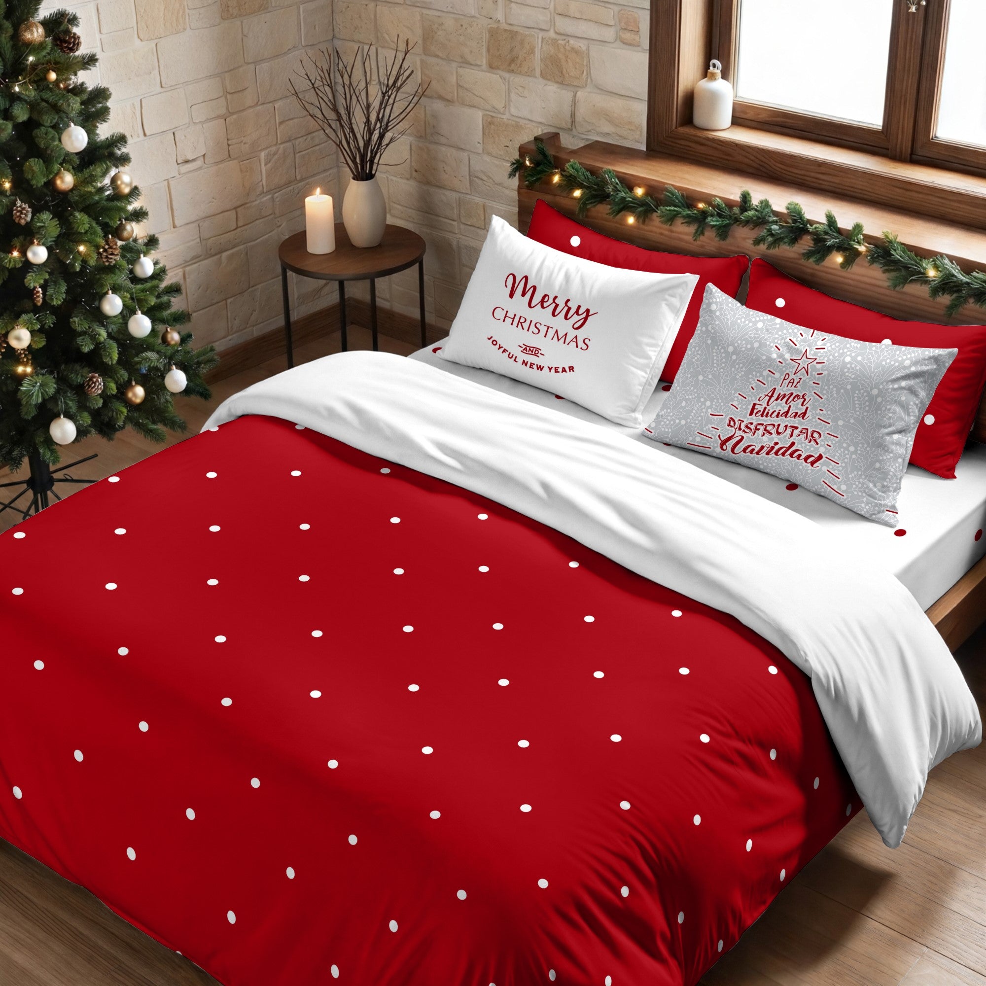Duvet cover with clicks 100% cotton Lapland 47 red