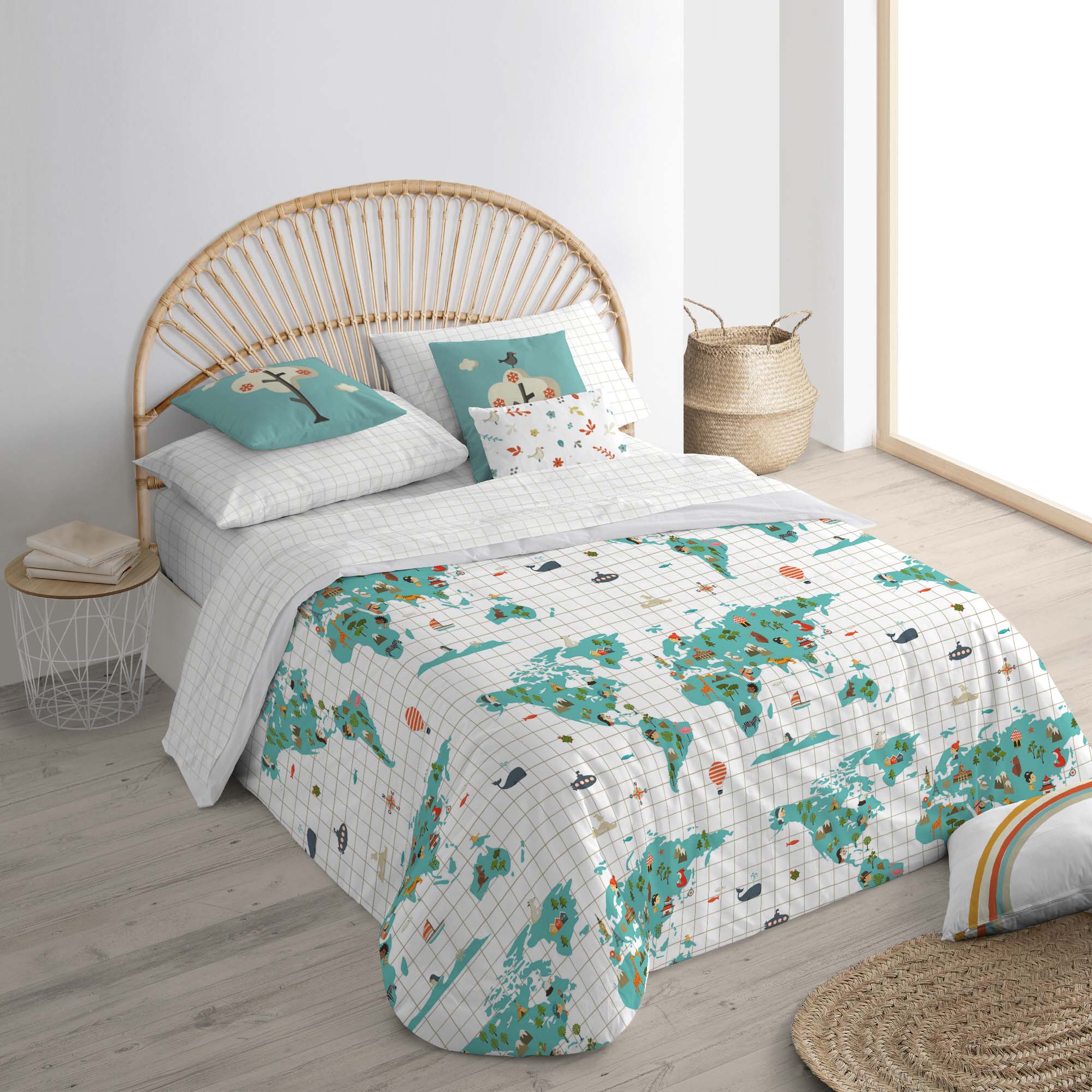 Nordic set 100% cotton World Map Blue