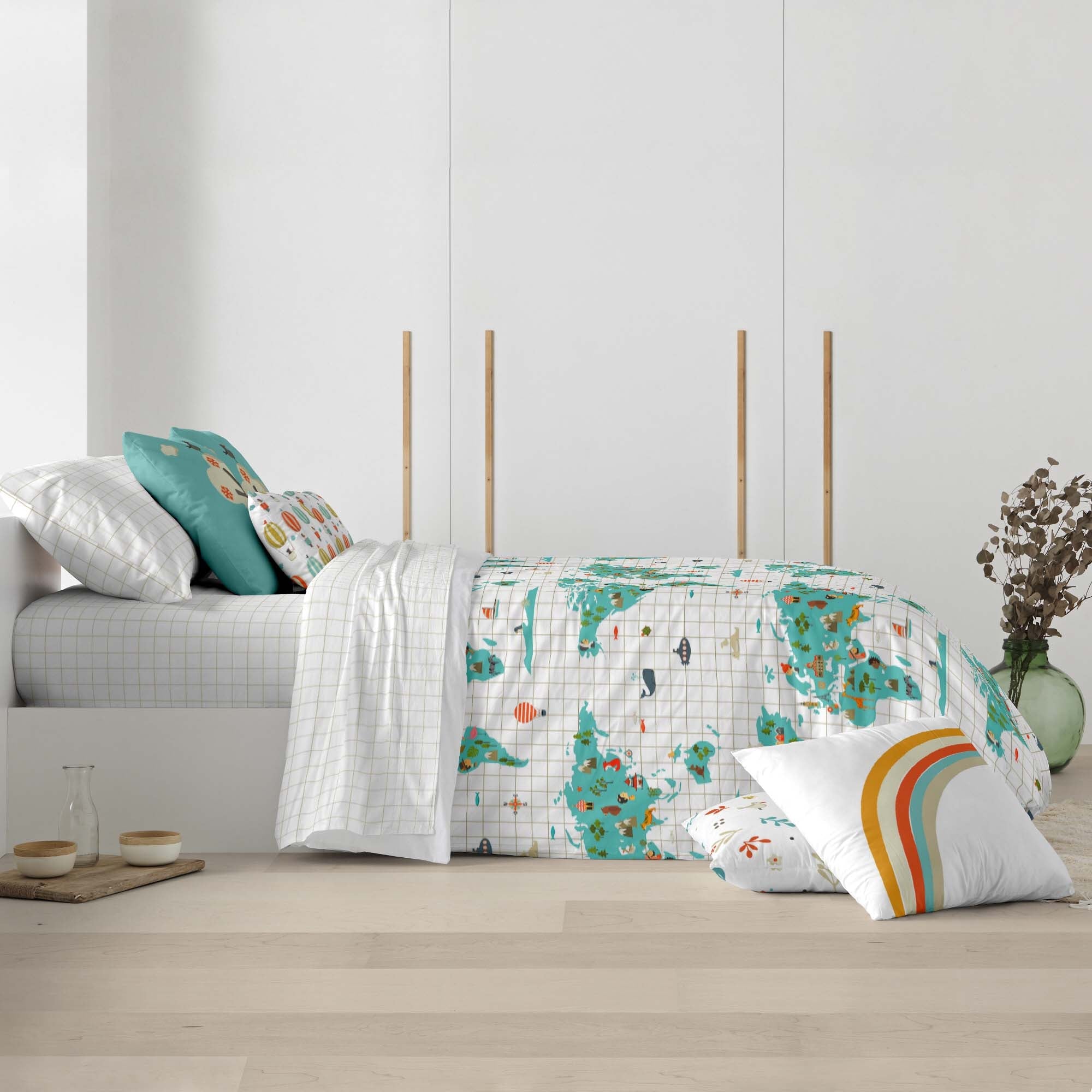 Nordic set 100% cotton World Map Blue