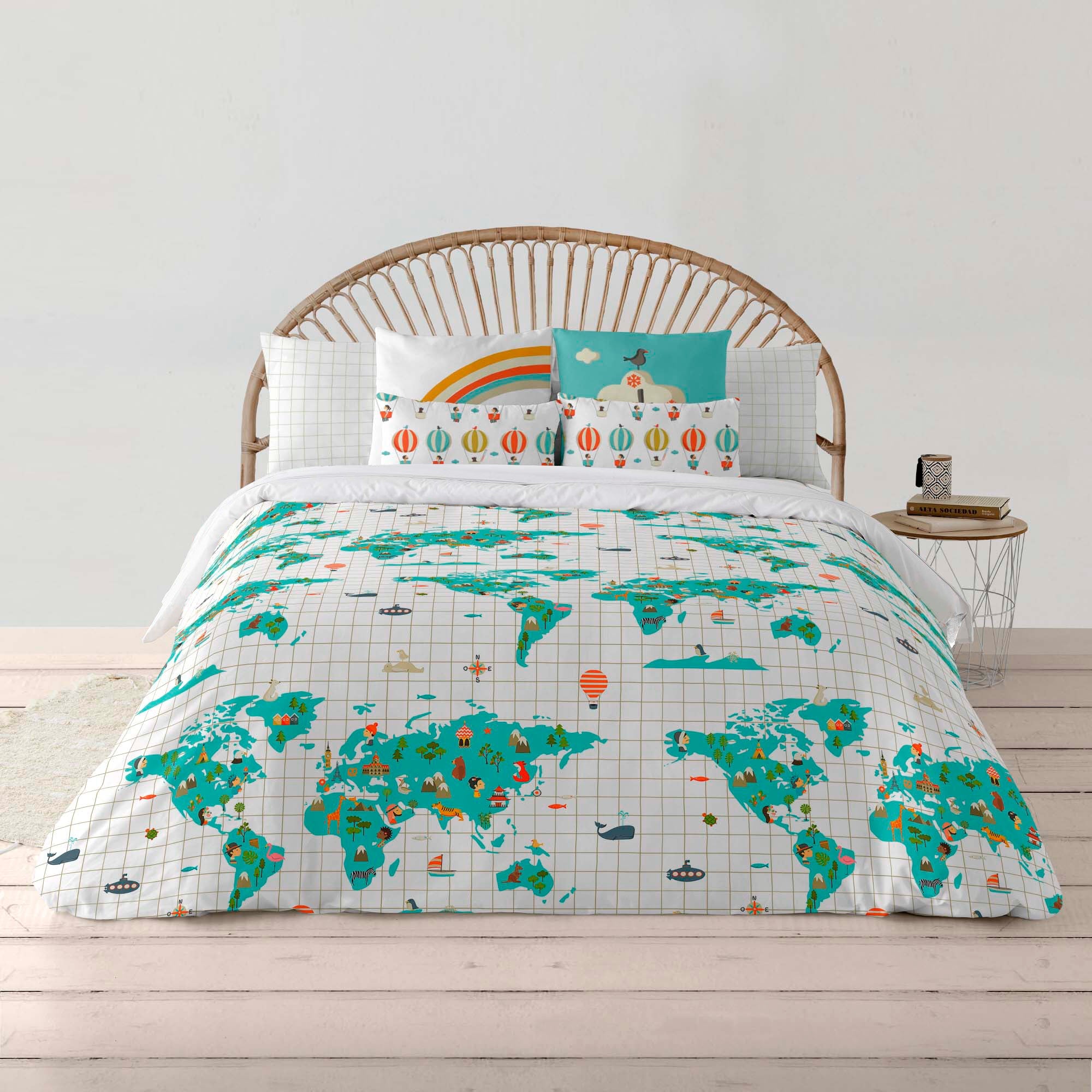 Nordic set 100% cotton World Map Blue