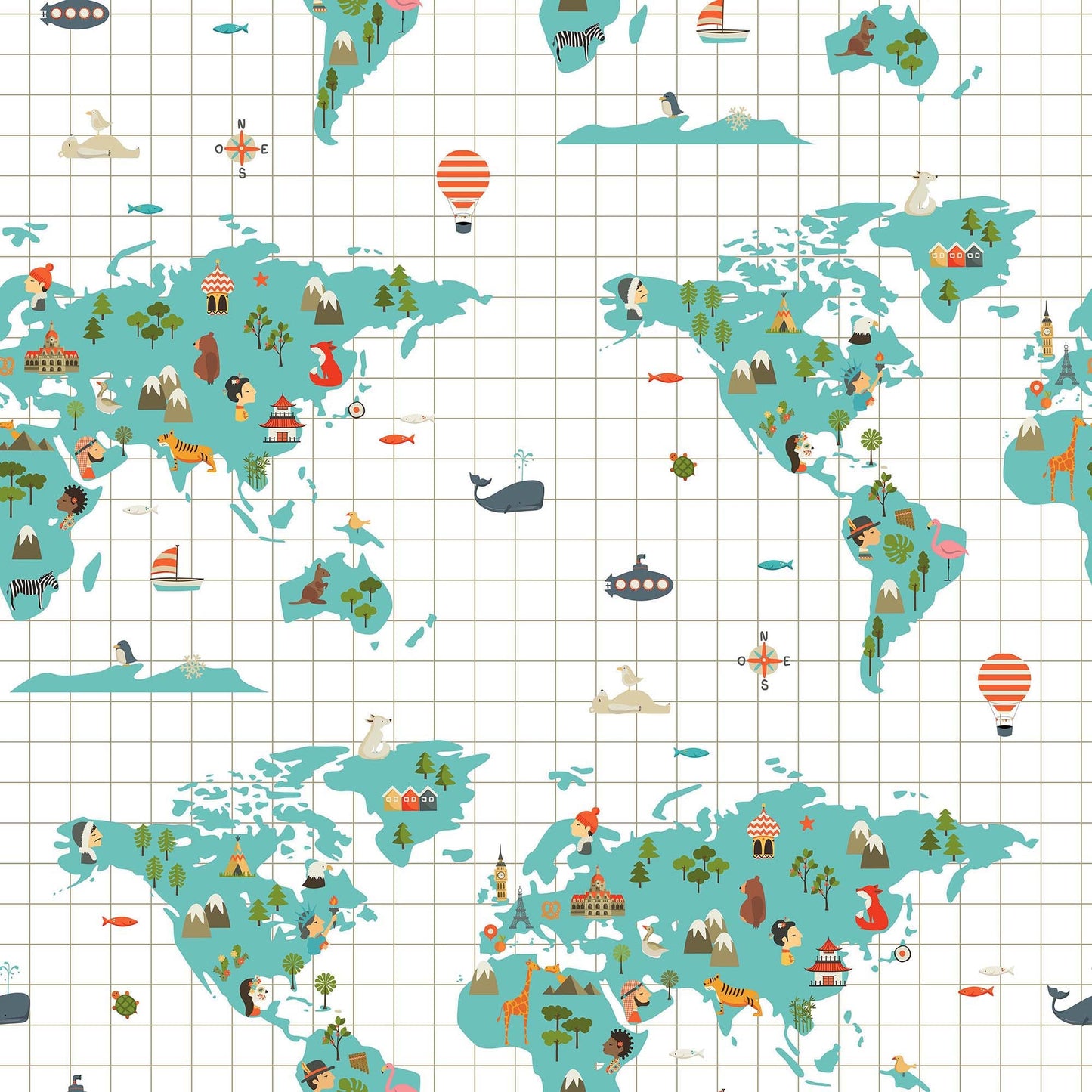 Juego nórdico 100% algodón Mapa Mundi Azul