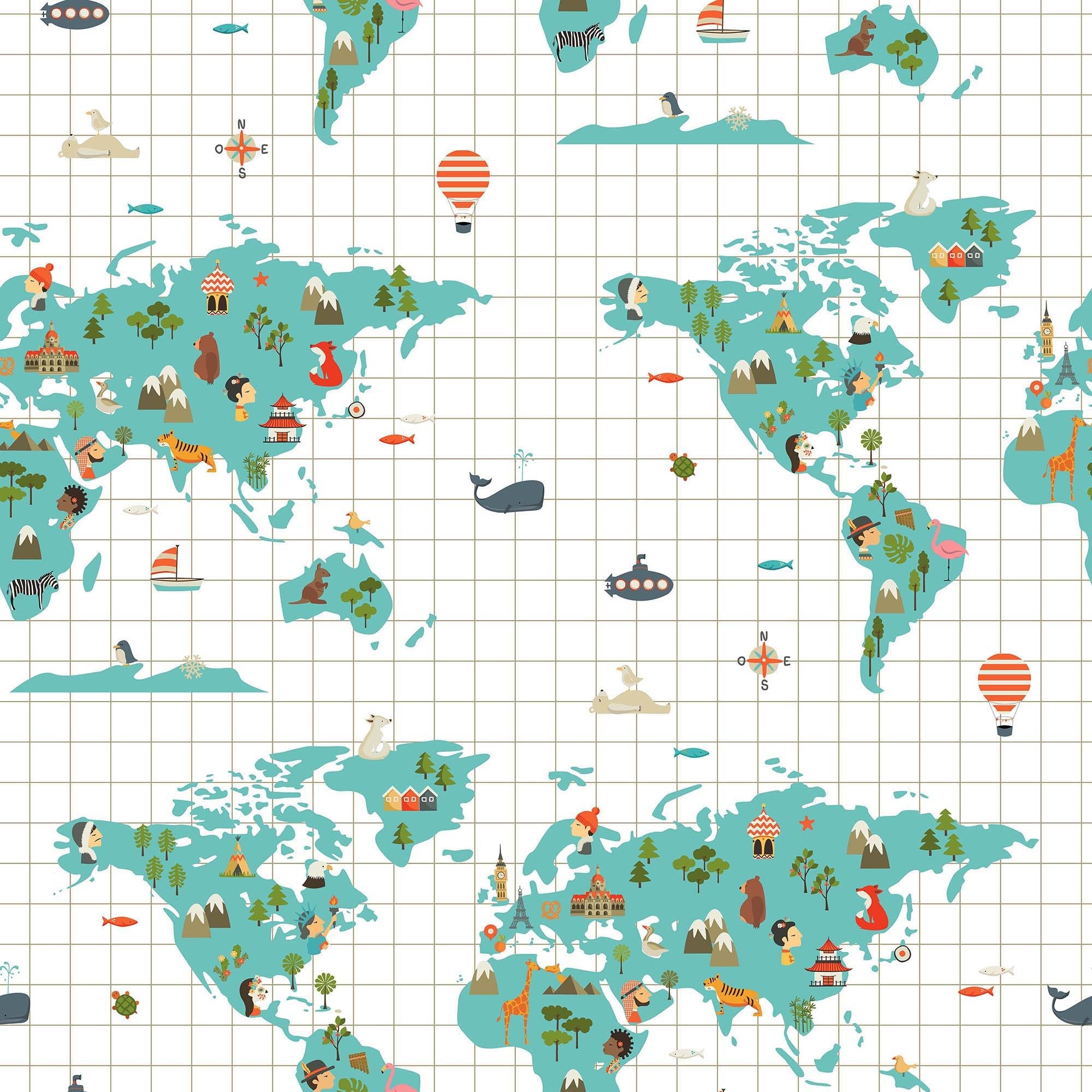 Nordic set 100% cotton World Map Blue