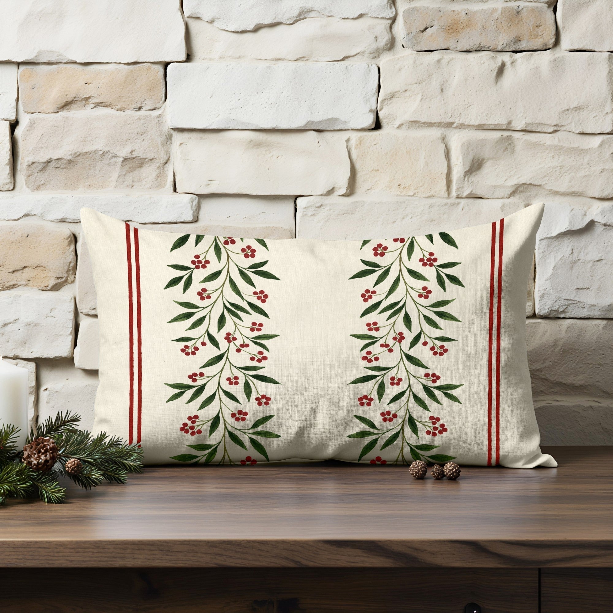 Funda de cojín 100% algodón Ramillete Muerdago C 30x50 cm