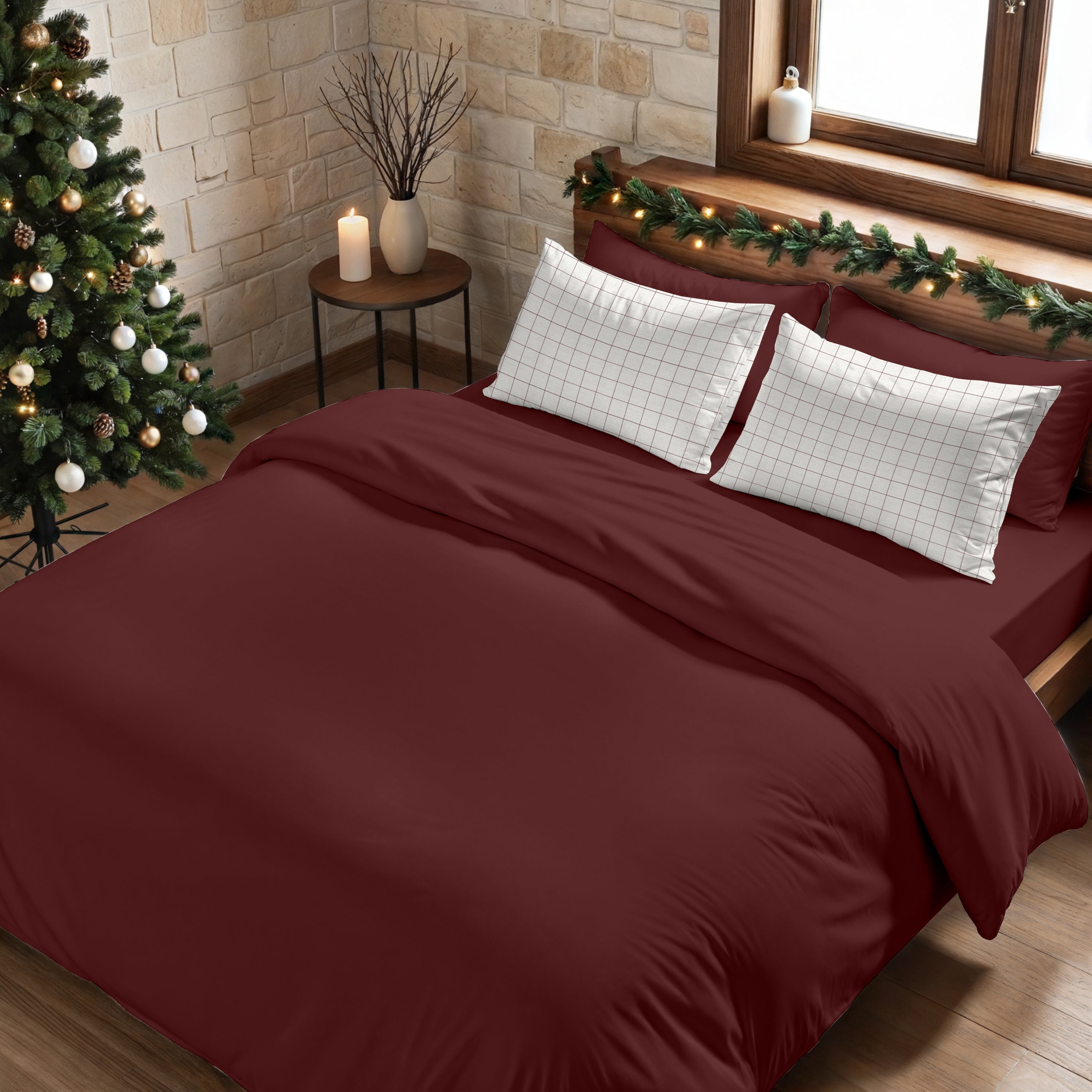 Funda nórdica con clicks Burdeos Liso 100% algodón