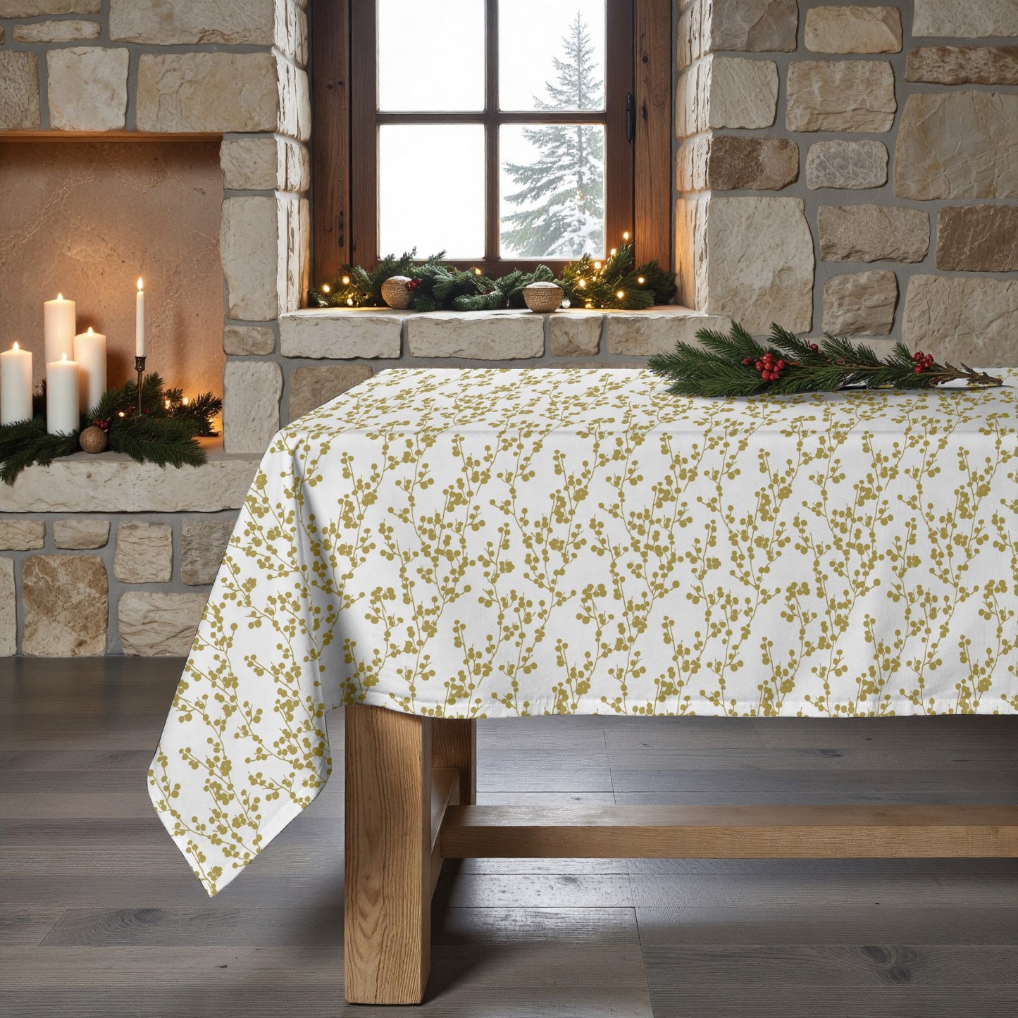 Tree Gold Stain Resistant Tablecloth