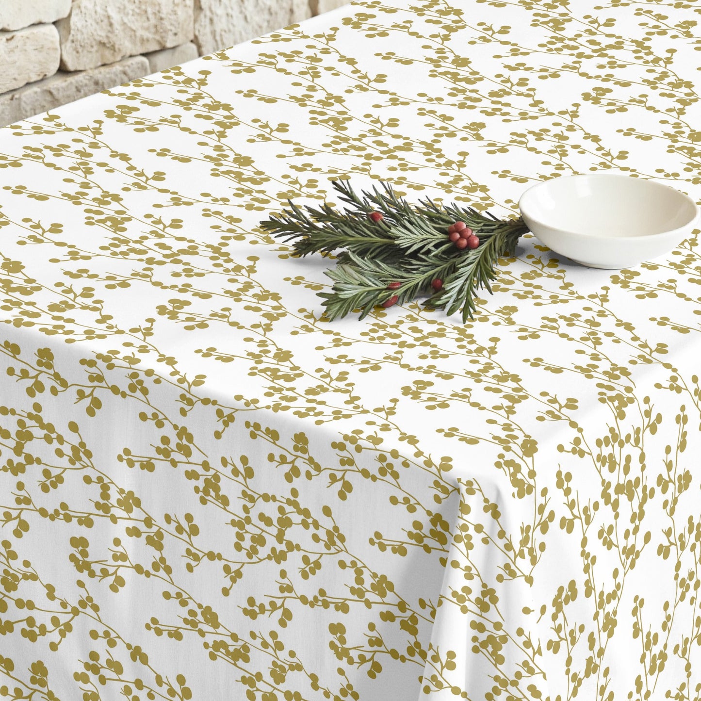 Tree Gold Stain Resistant Tablecloth