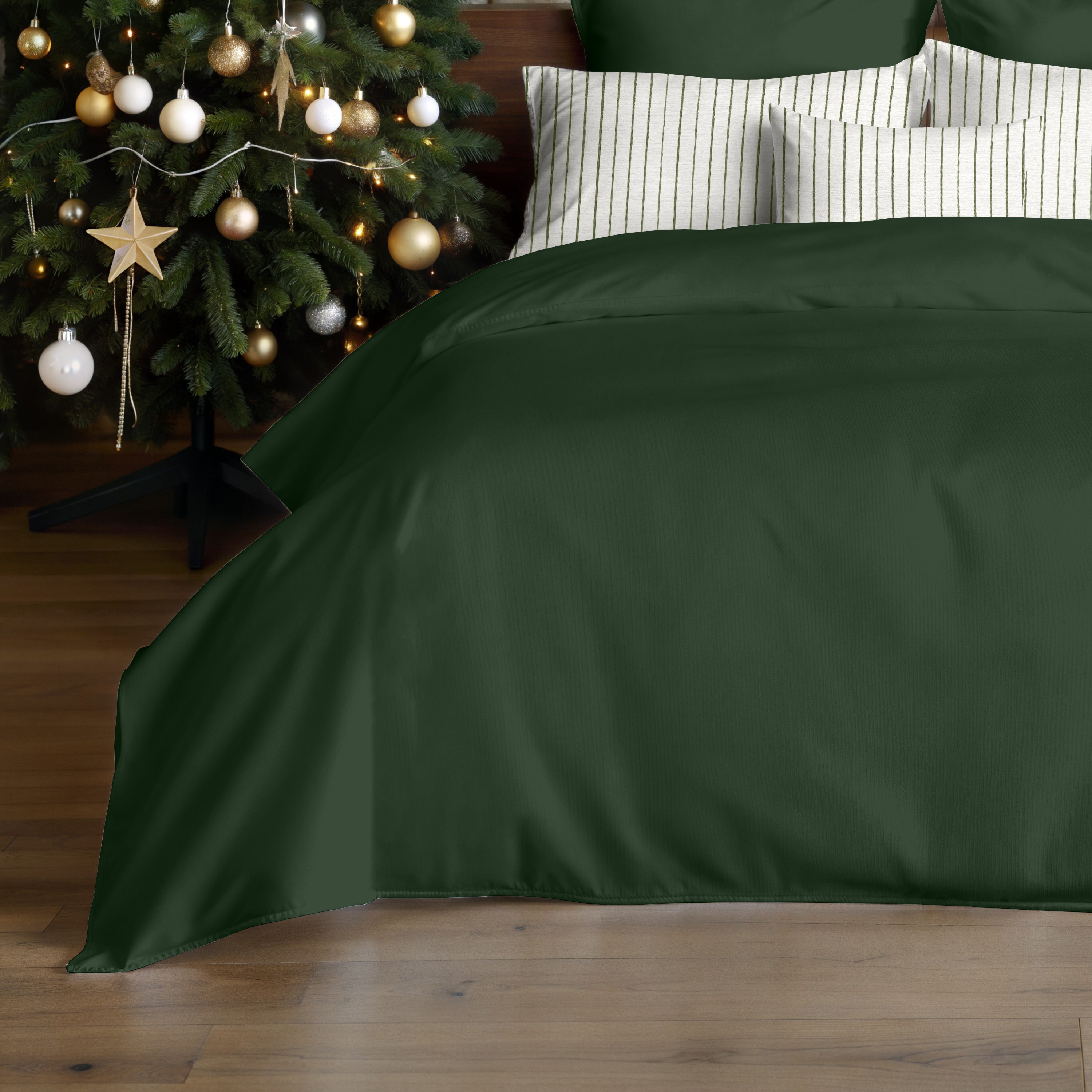 Funda nórdica con clicks Verde Liso 100% algodón