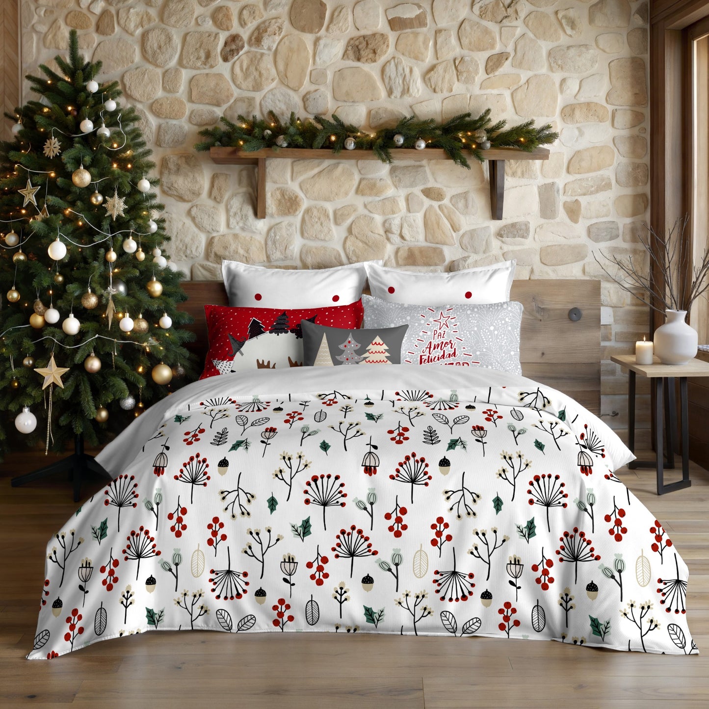 Housse de couette à clics 100% coton Joyeux Noël 44