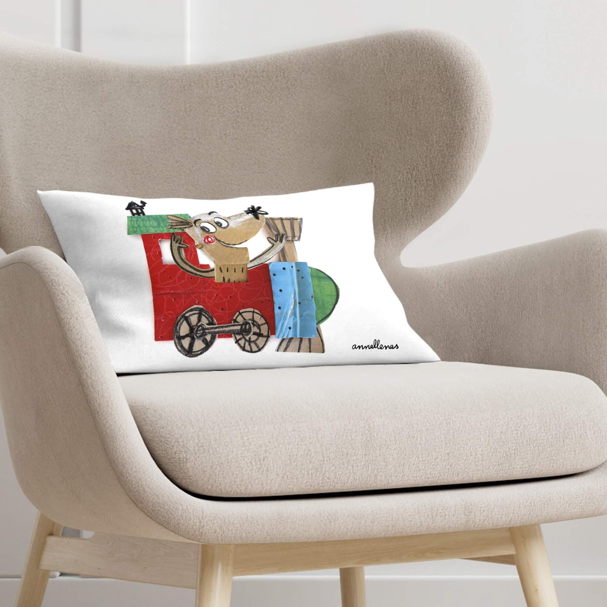 Funda de cojín 100% algodón 30x50 cm Locomotora de Anna Llenas en castellano 2