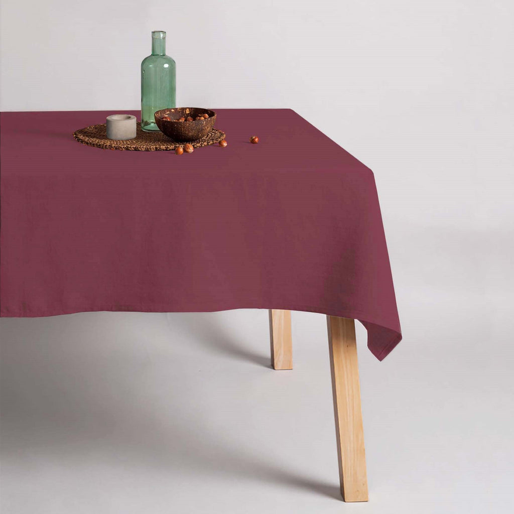 Water-repellent stain-resistant tablecloth 100% linen burgundy