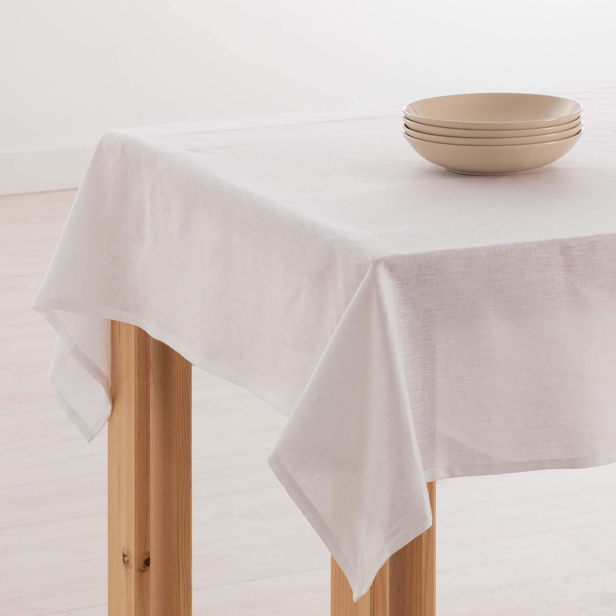Water-repellent stain-resistant tablecloth 100% linen white