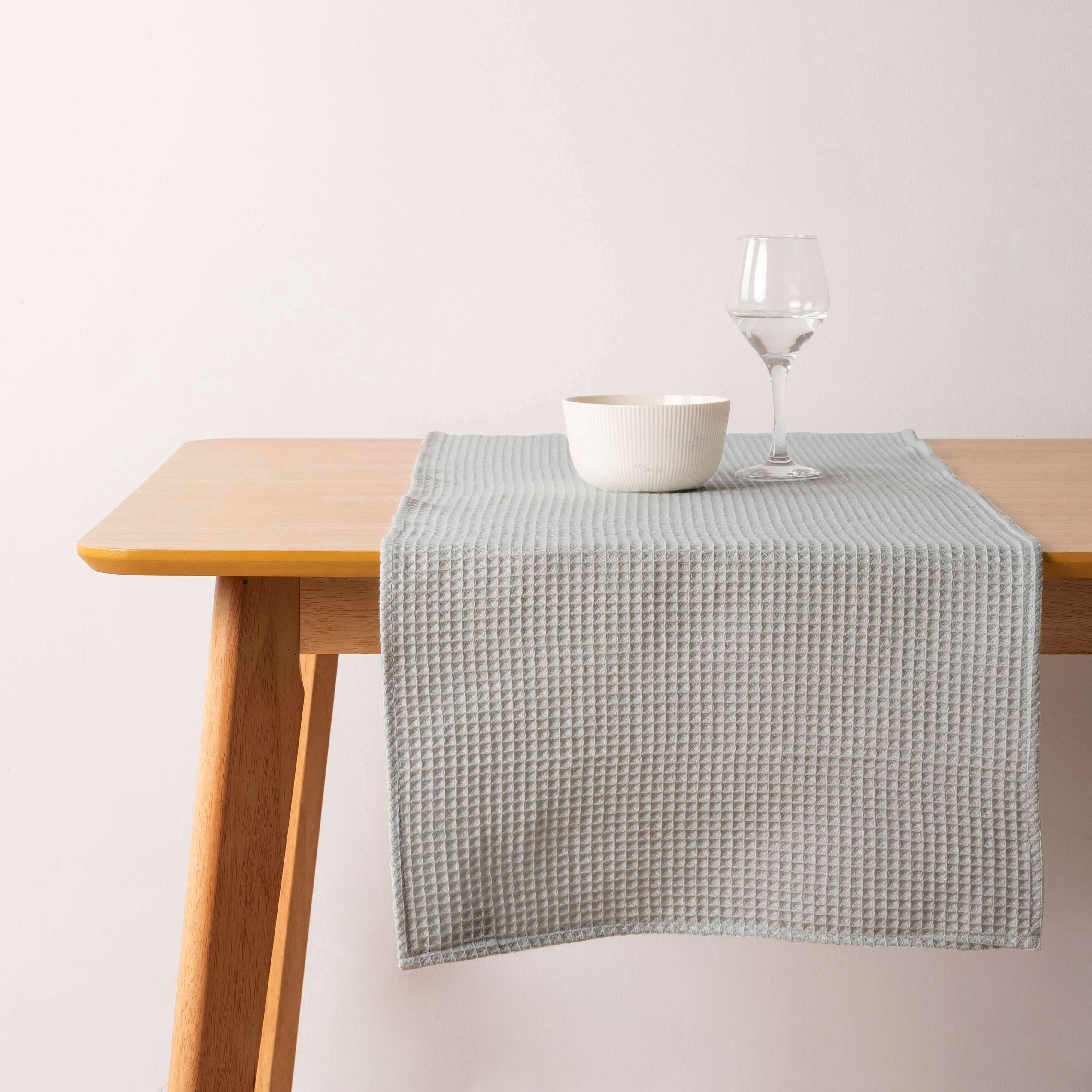 Waffle Table Runner Aqua Green 45x140 cm