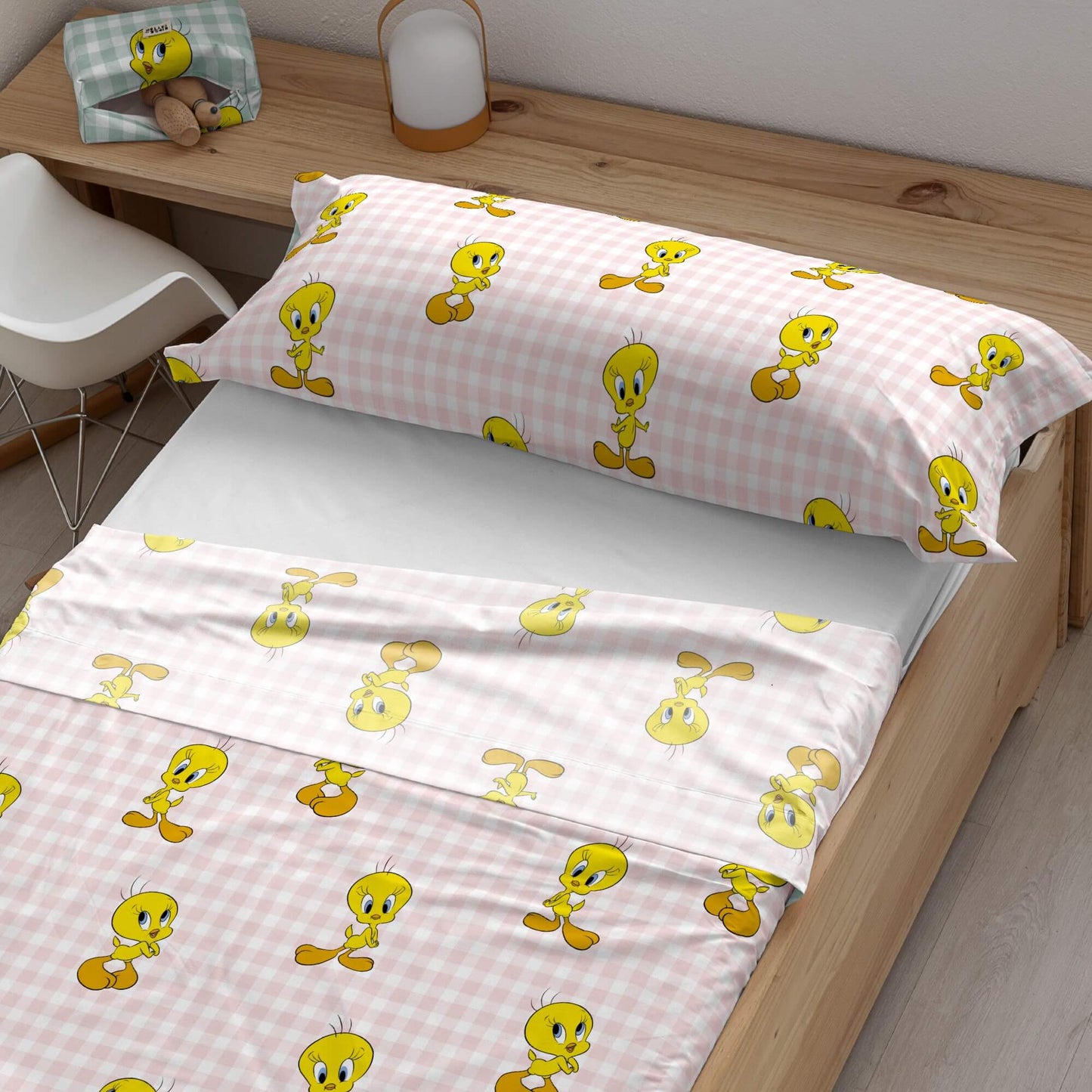 Juego de sábanas 100% algodón Tweety Vichy Pink 0