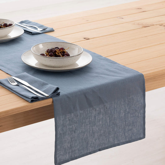 Camino de mesa lino 100% Denim Blue 45x140 cm 0