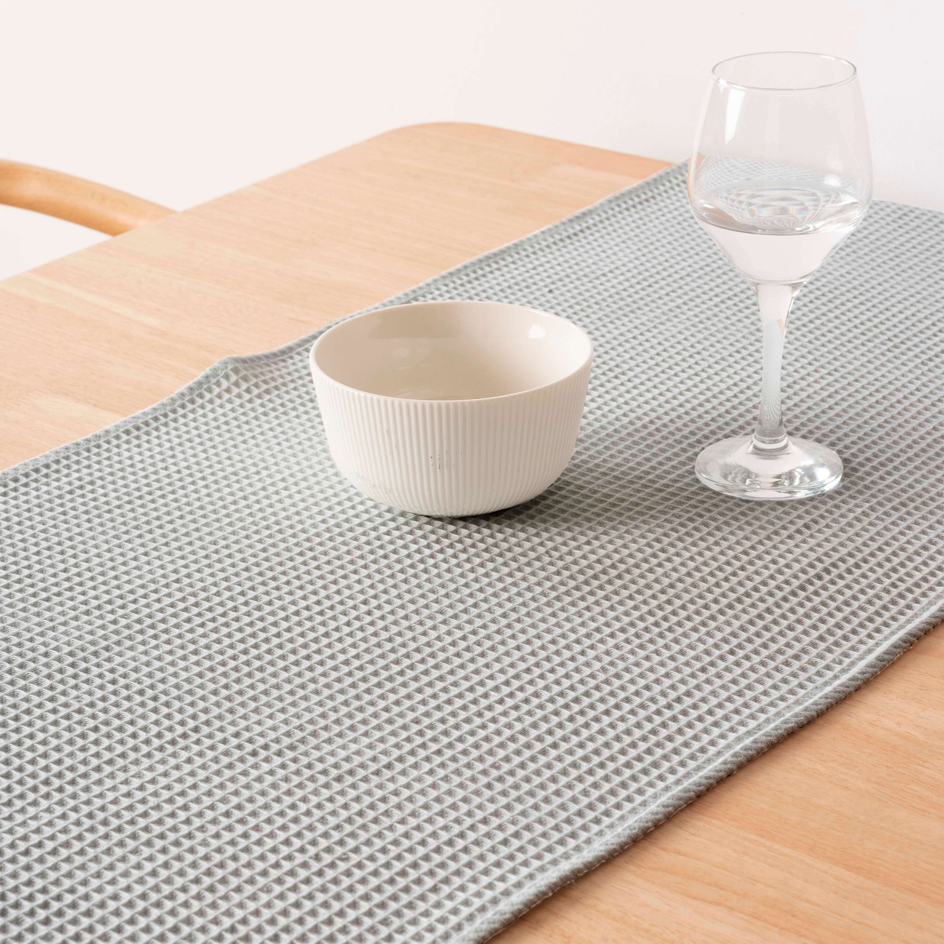 Waffle Table Runner Aqua Green 45x140 cm