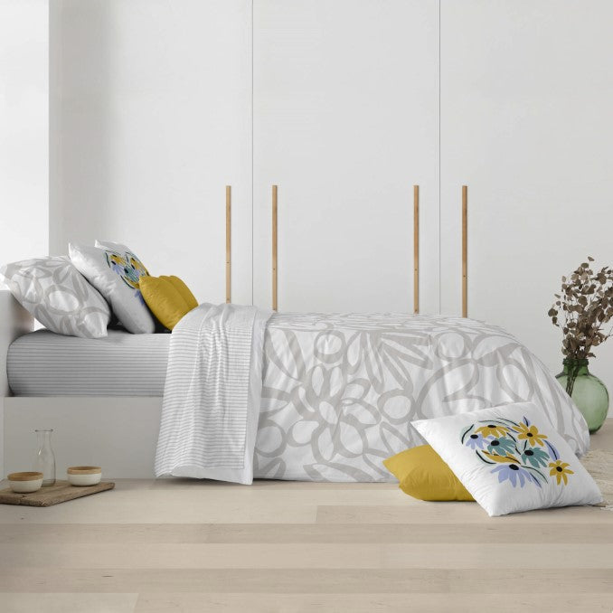 Funda nórdica con botones 100% algodón Lucea Gris 2