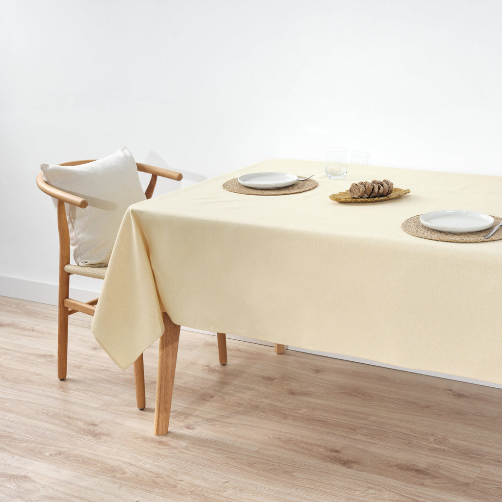 Waterproof stain-resistant cotton-lurex tablecloth, beige gold