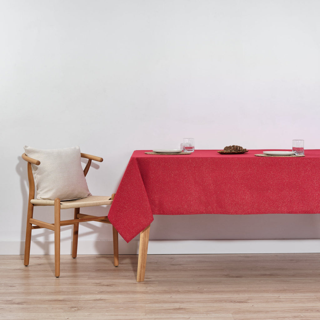 Waterproof stain-resistant cotton-lurex tablecloth Red Gold