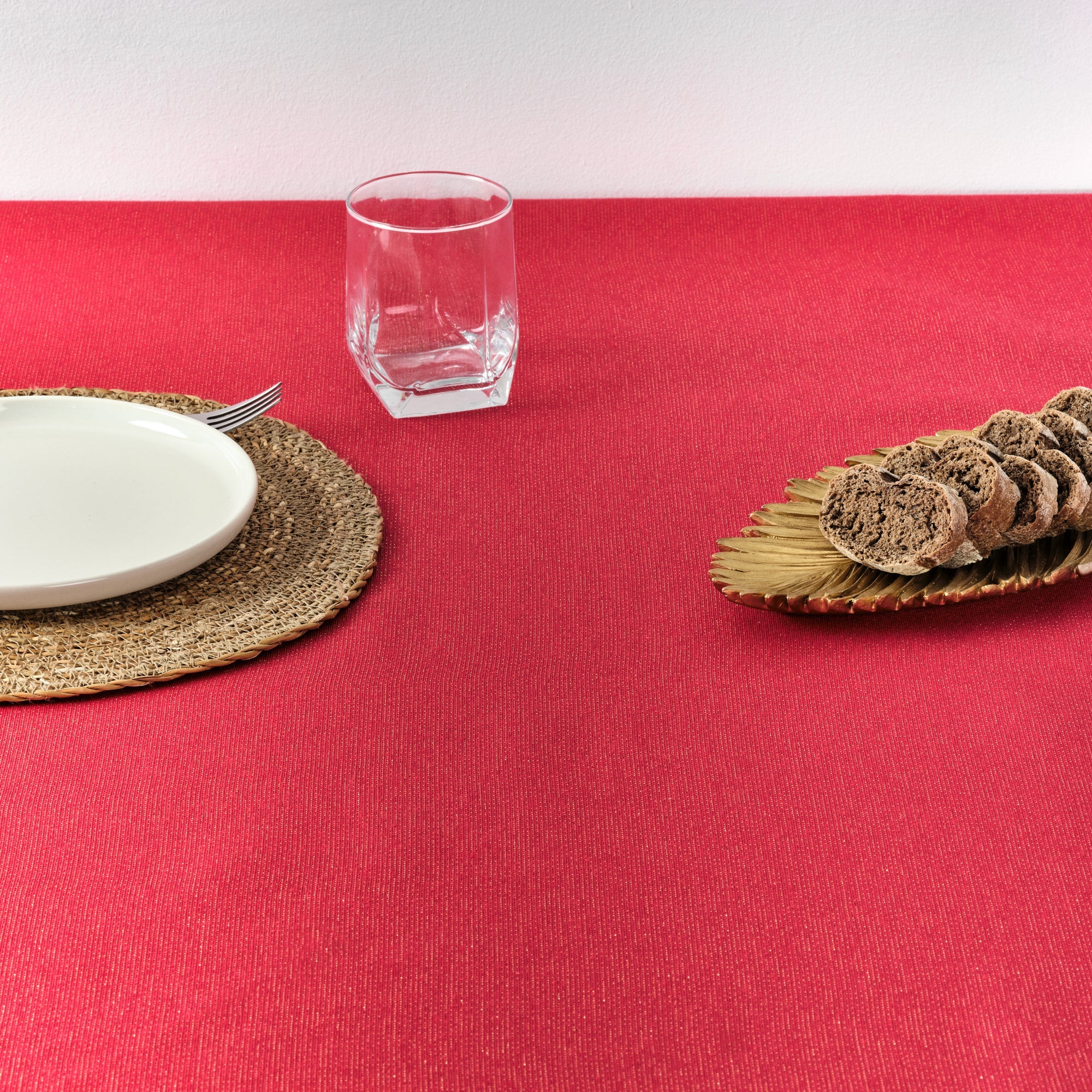 Waterproof stain-resistant cotton-lurex tablecloth Red Gold