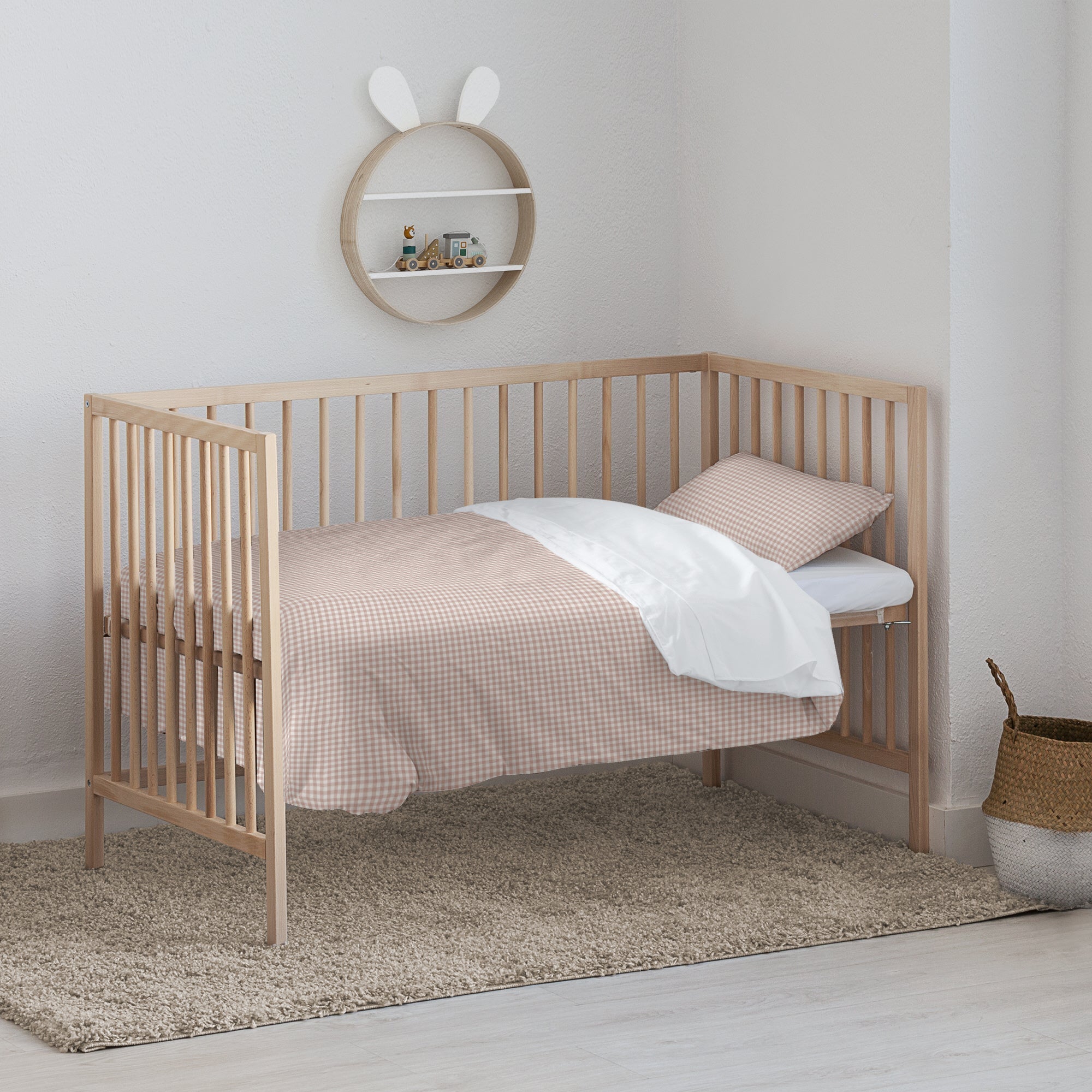 Housse de couette berceau Vichy rose