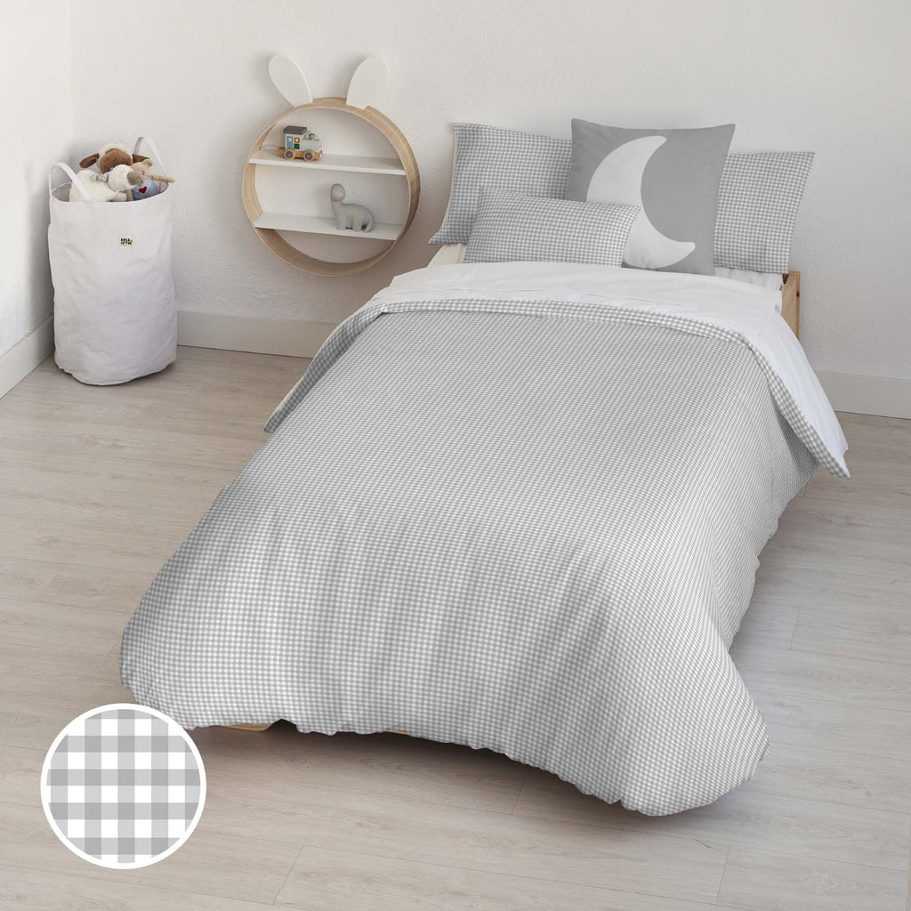 Housse de couette 100% coton Vichy Gris