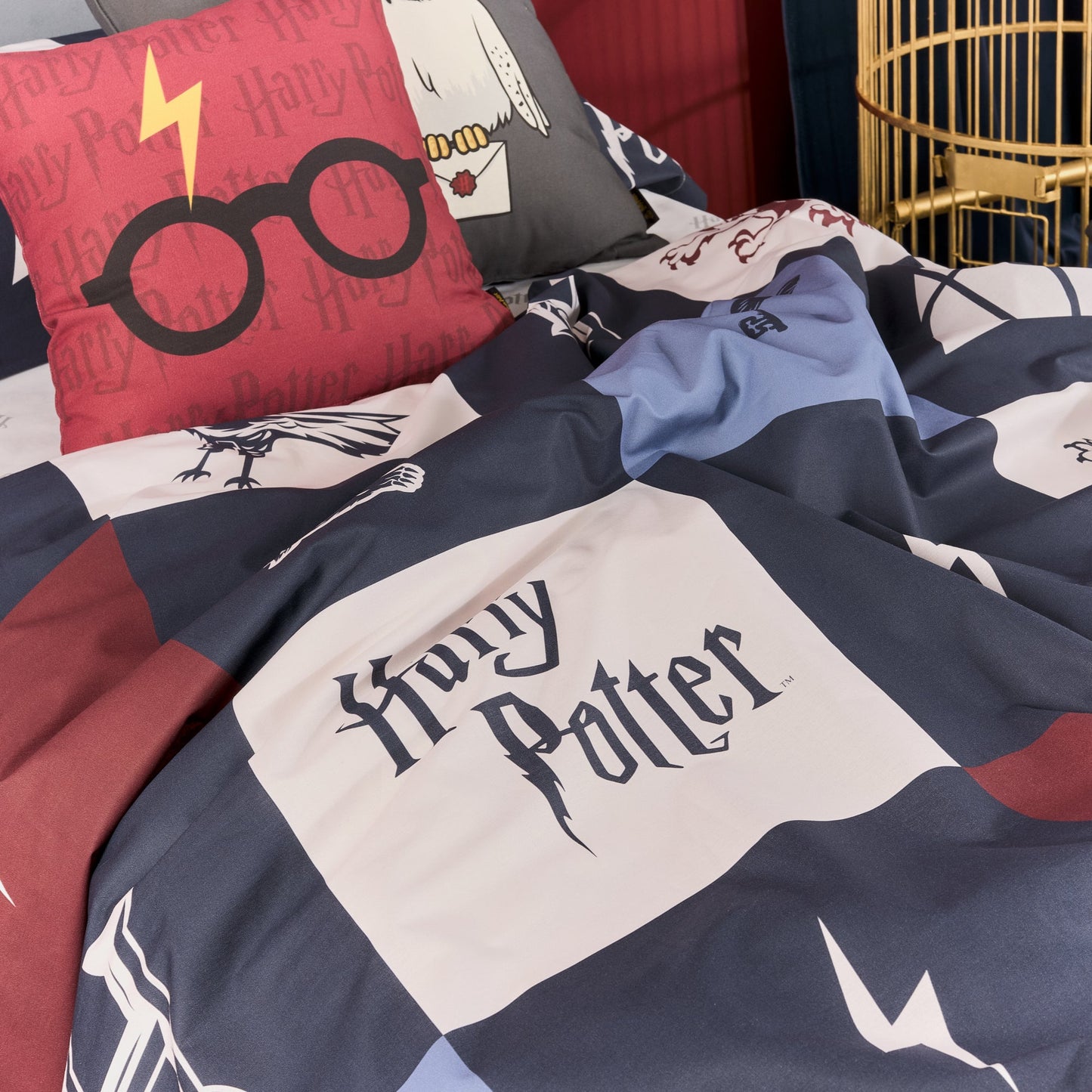Funda nórdica 100% algodón Hogwarts Cuadros Azul
