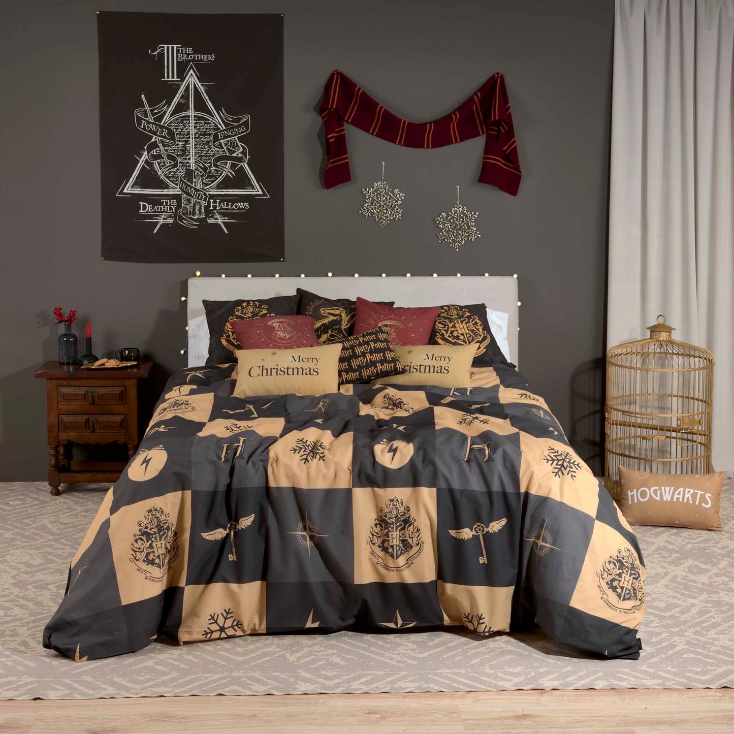 Funda nórdica 100% algodón Hogwarts Cuadros Navidad
