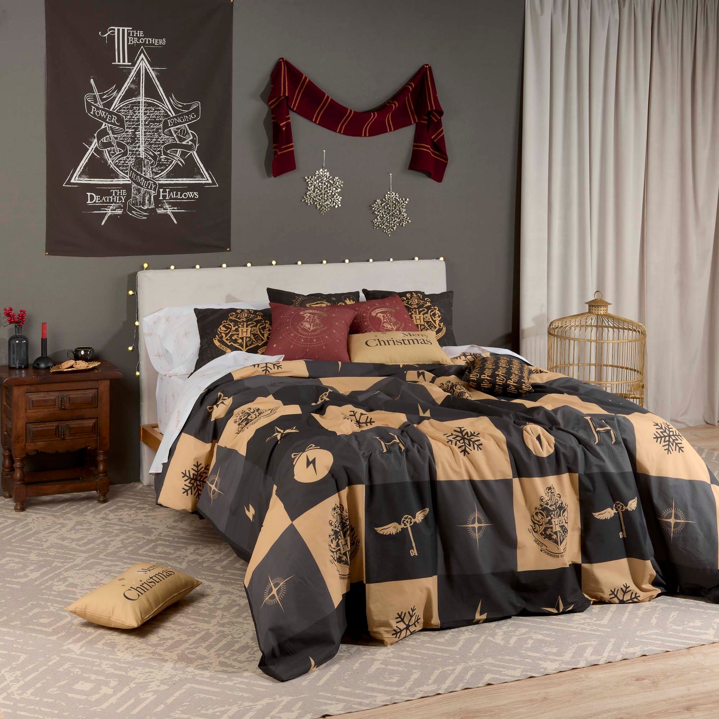 Funda nórdica 100% algodón Hogwarts Cuadros Navidad