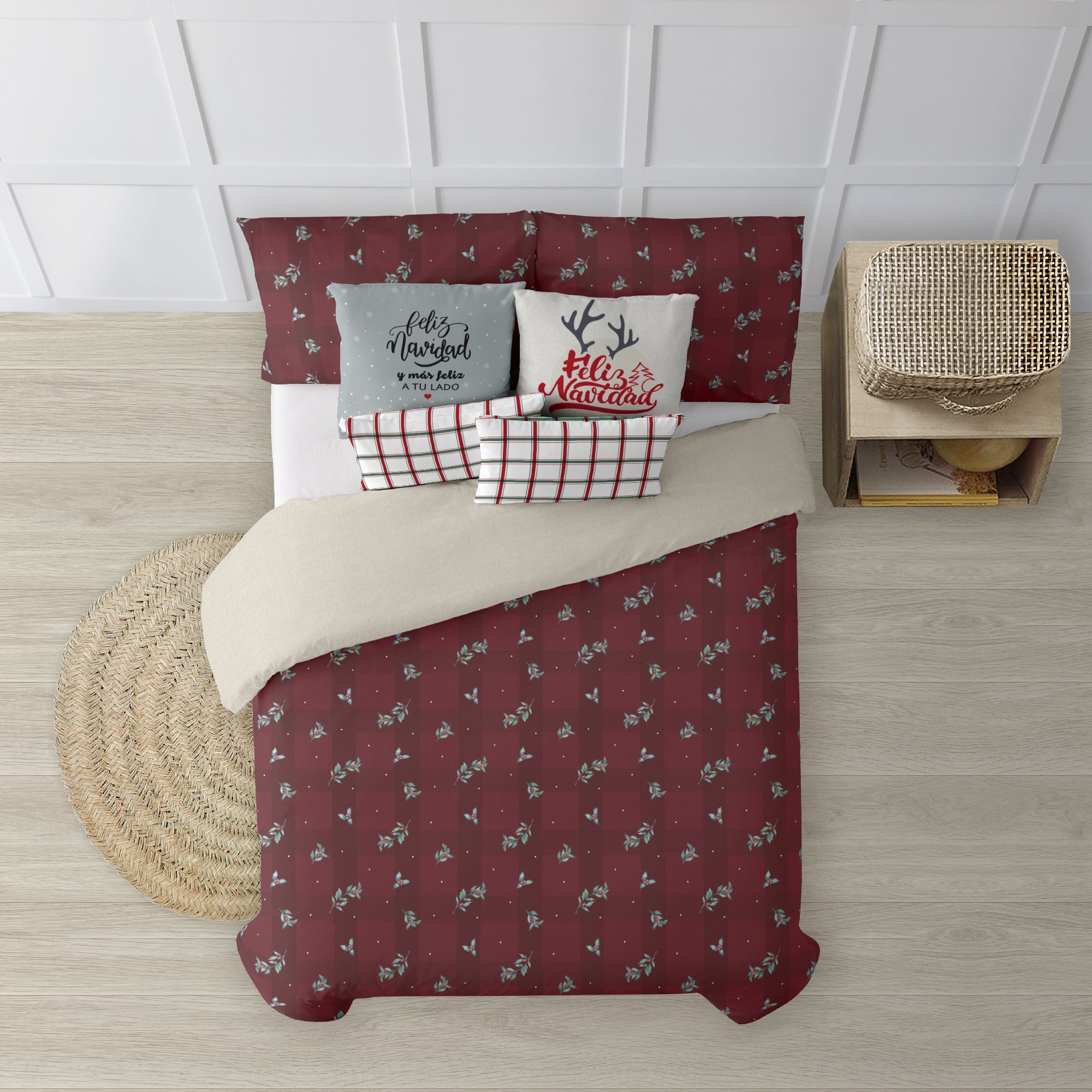Reversible click duvet cover Velvet Red Christmas 1
